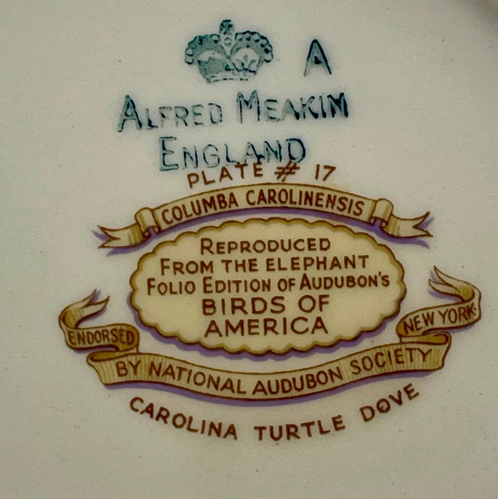 Alfred Meakin "Birds of America" Carolina Turtle Dove Decorative Plate - 8