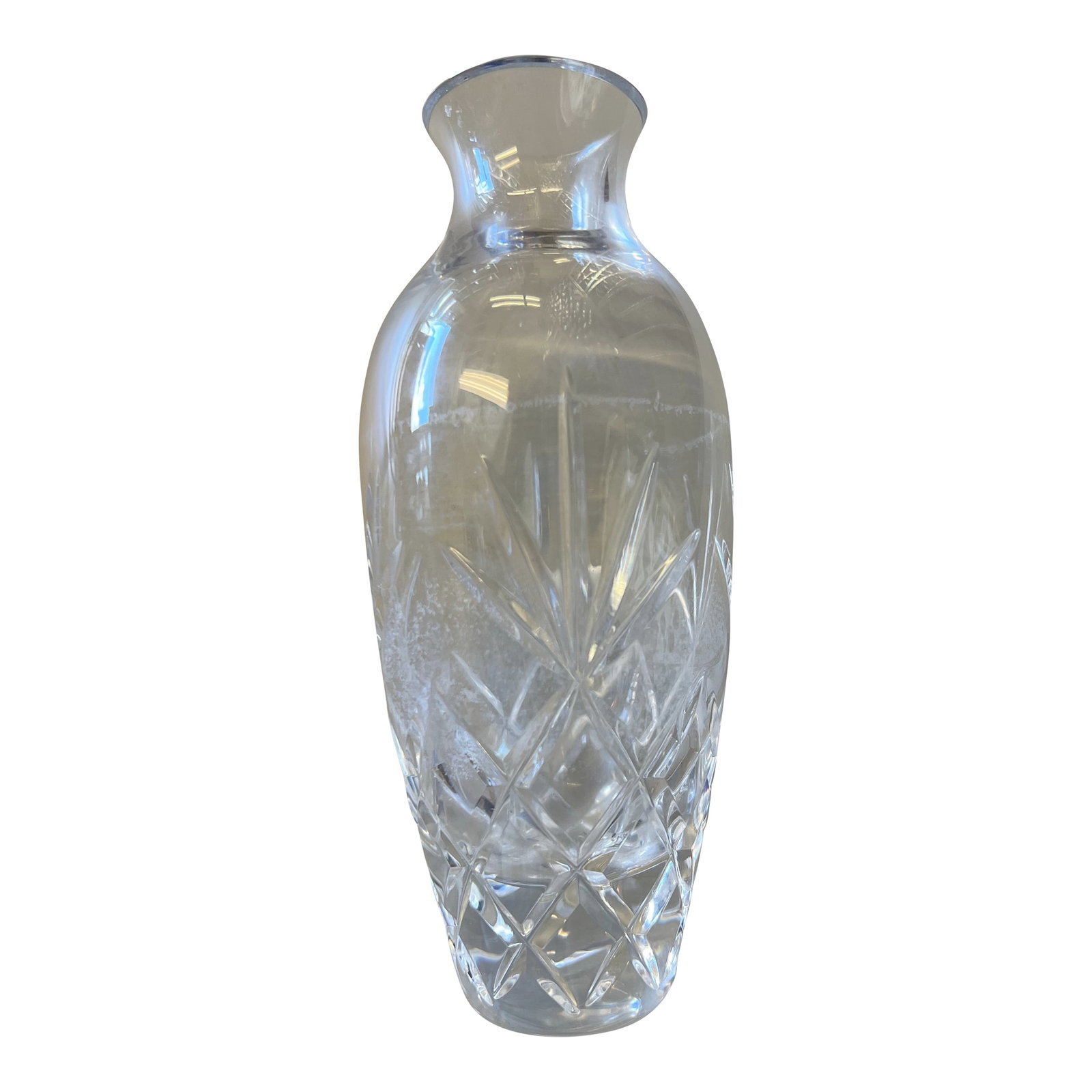 Vintage Crystal Lennox Bud Vase: Vintage Charleston Bud Vase. Fans and criss cross design. Signed Lenox. Measures 6.75"x 2.75" wide. Condition: Alterations: Original Condition Unaltered Imperfections: Some Imperfections Condition
