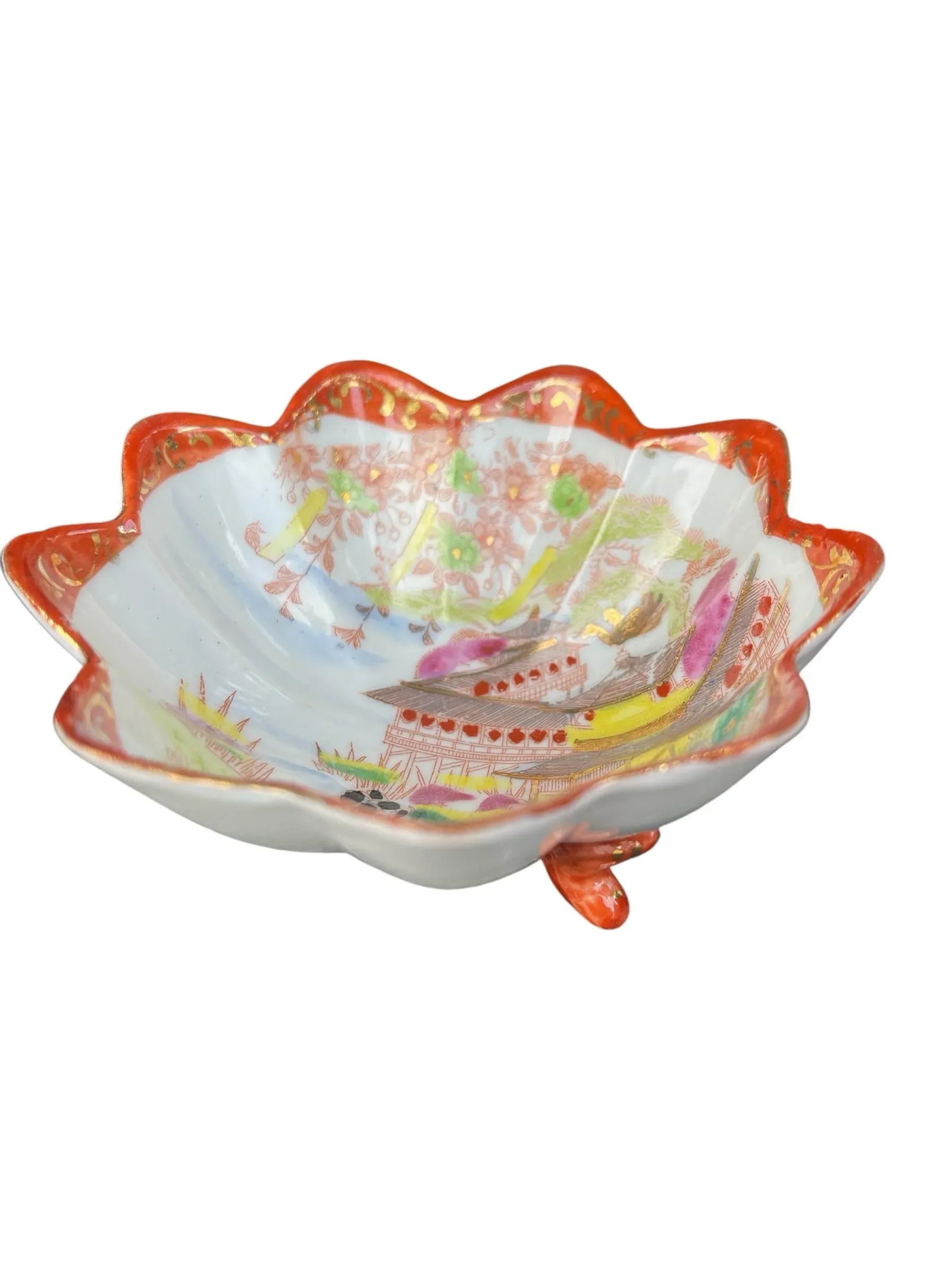 1960s Japanese Geisha Imari Lotus Footed Bowl Trinket Dish - 5