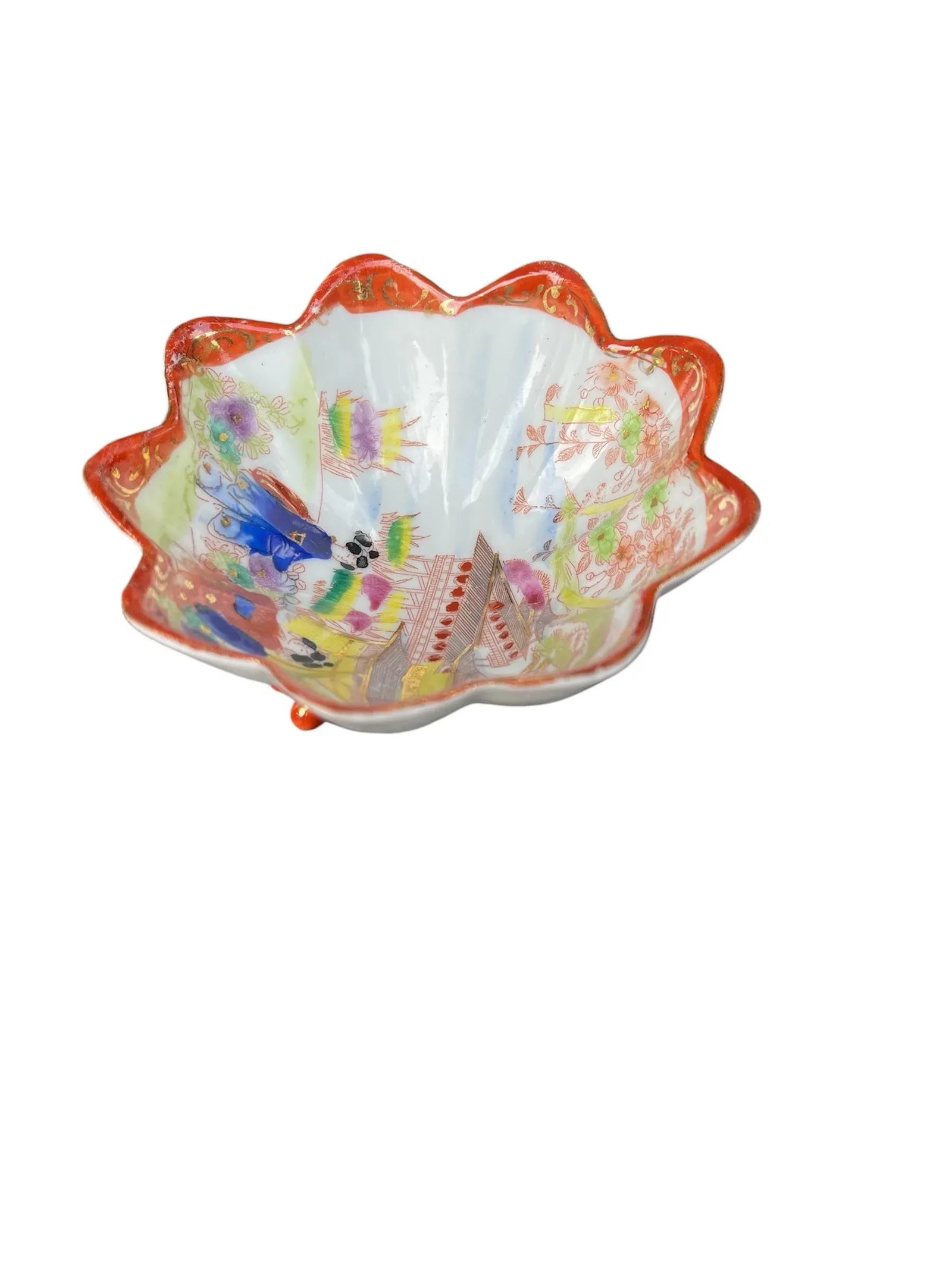 1960s Japanese Geisha Imari Lotus Footed Bowl Trinket Dish - 6