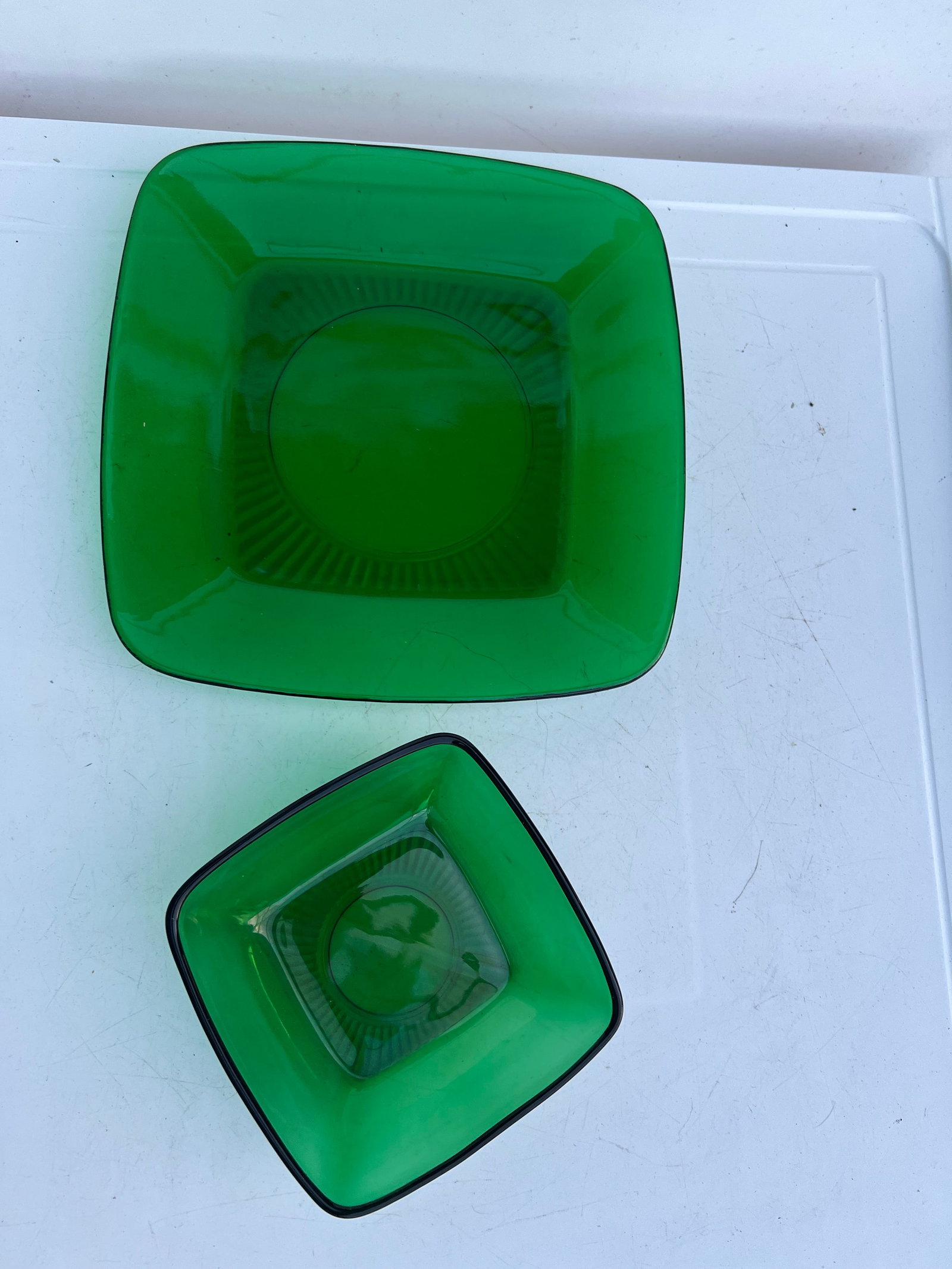 Mid Century Vintage Forest Green Square Bowl & Plate Set of 2 - 3