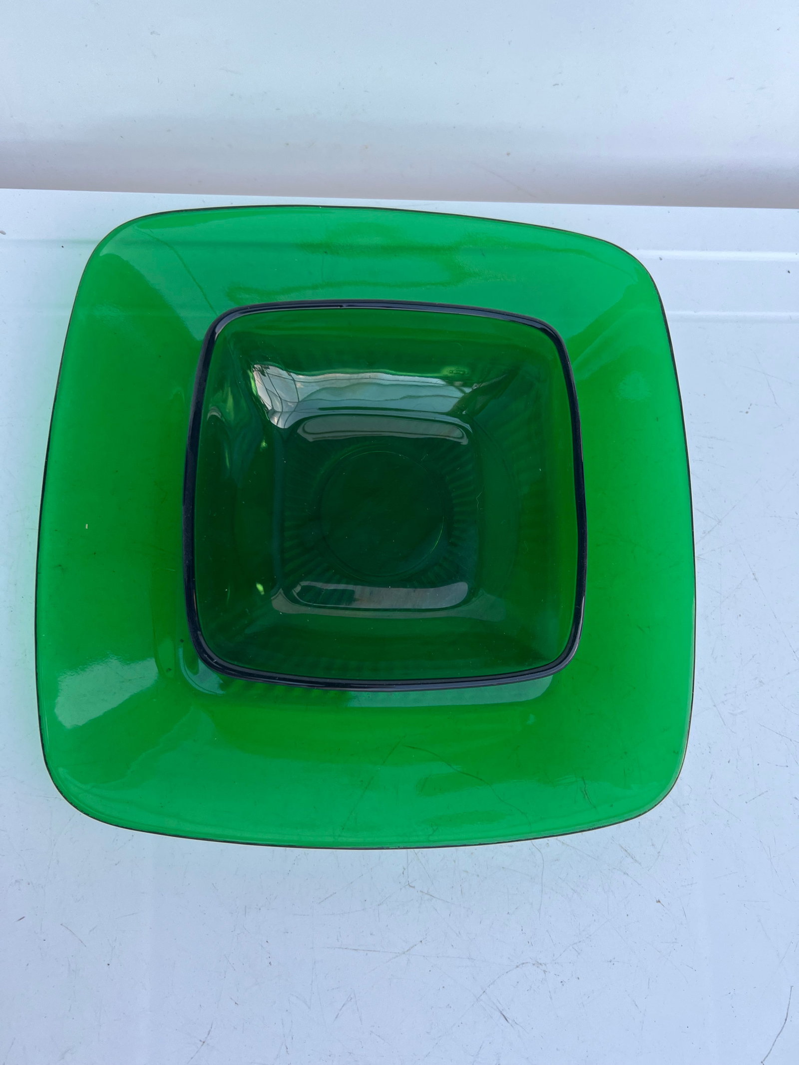 Mid Century Vintage Forest Green Square Bowl & Plate Set of 2 - 4