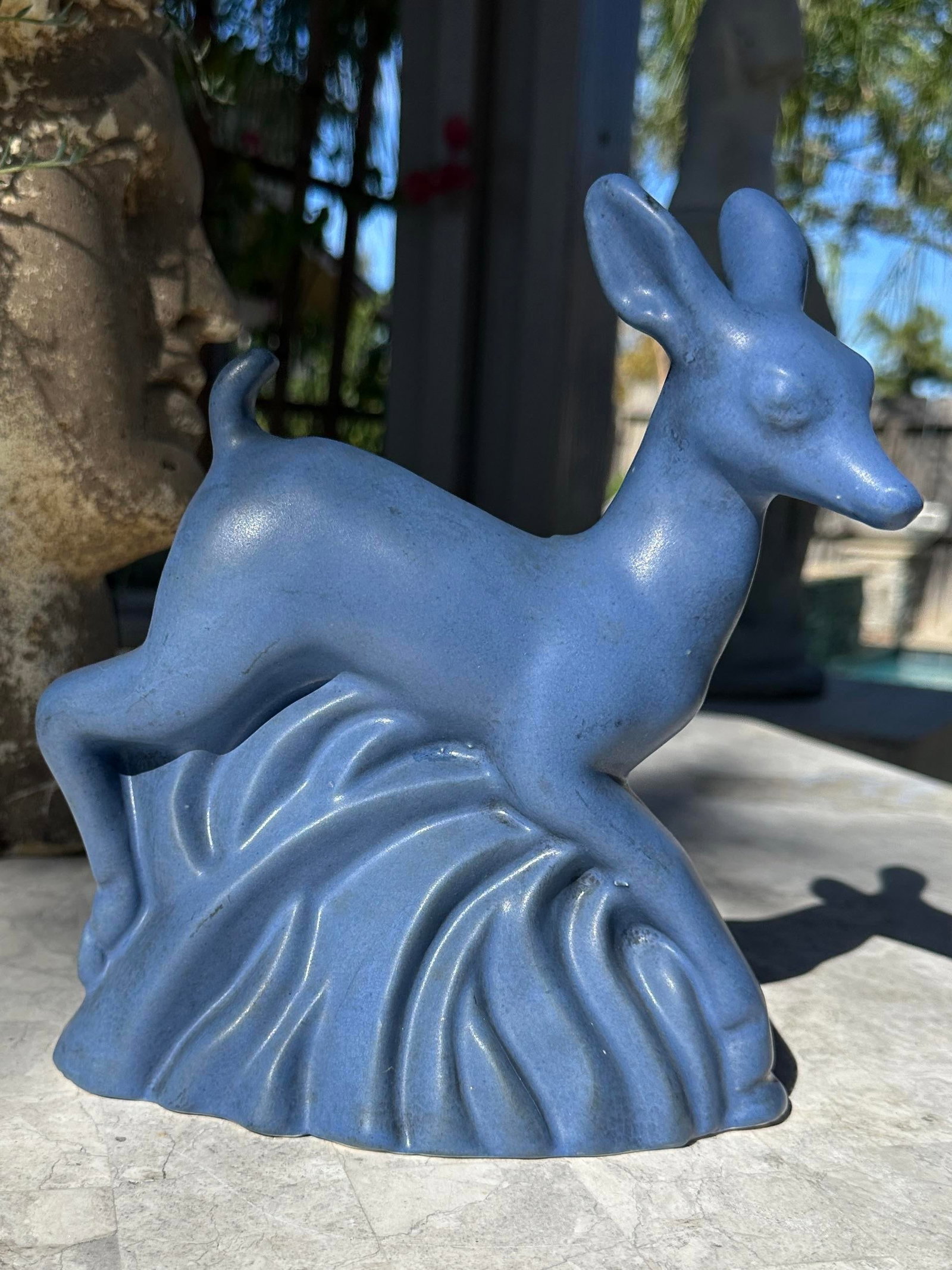 Antique Art Deco 1930s Niloak Pottery Ozark Blue Deer Planter Vase - 3