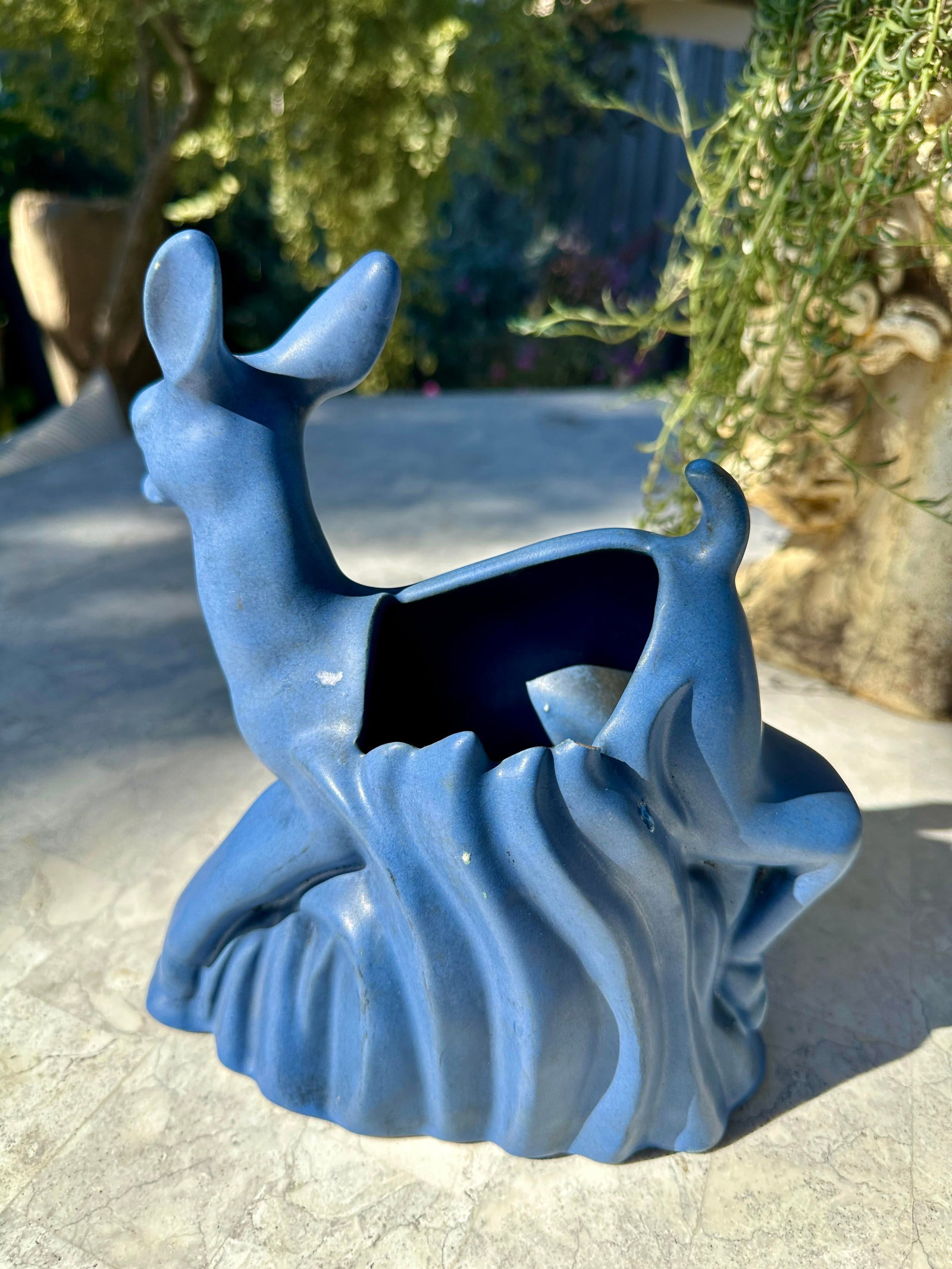 Antique Art Deco 1930s Niloak Pottery Ozark Blue Deer Planter Vase - 5