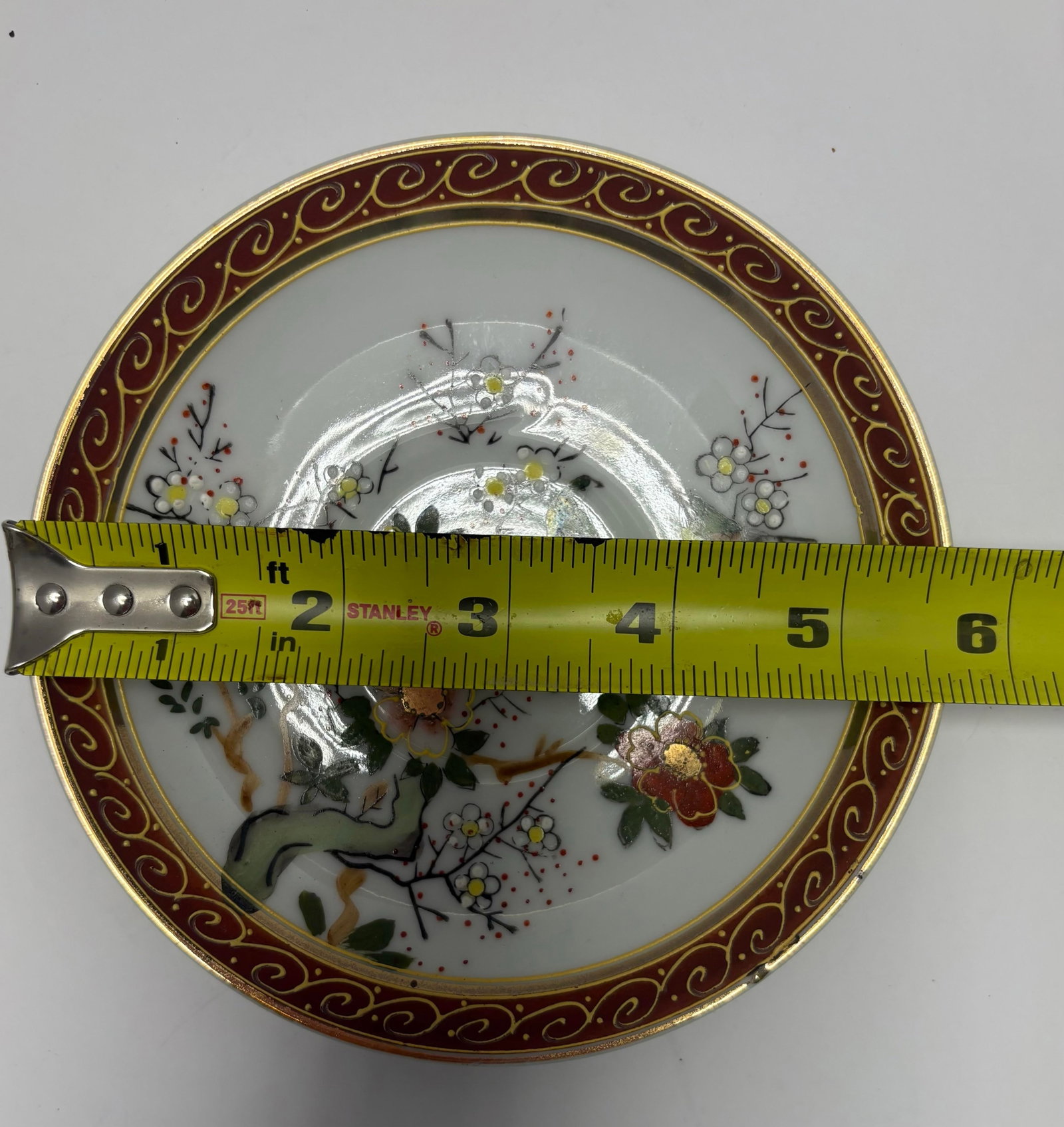 Vintage Taiei Japan Teacup & Saucer | Bird Floral Porcelain Tea Cup | Burgundy Gold Scroll Trim | Hi - 4