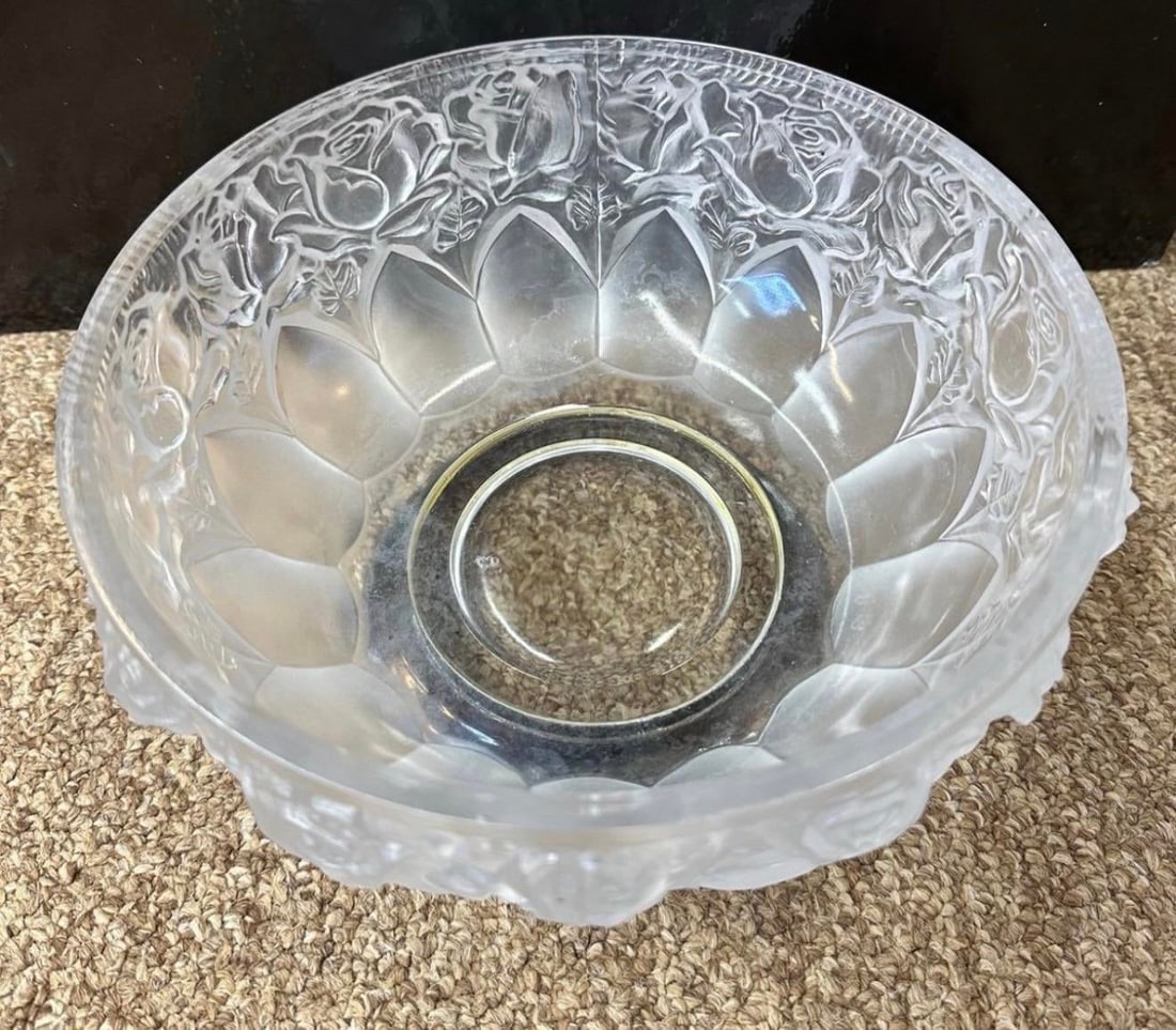 Fine Lead Frosted Crystal 8 1/2" Bowl With Silver Plated Base Vintage - 2