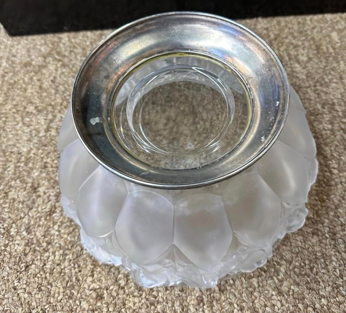 Fine Lead Frosted Crystal 8 1/2" Bowl With Silver Plated Base Vintage - 4