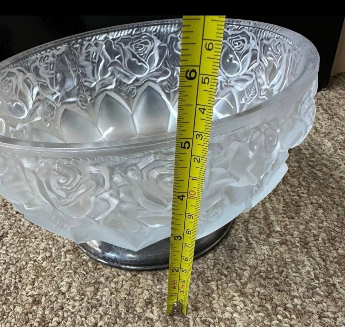Fine Lead Frosted Crystal 8 1/2" Bowl With Silver Plated Base Vintage - 7