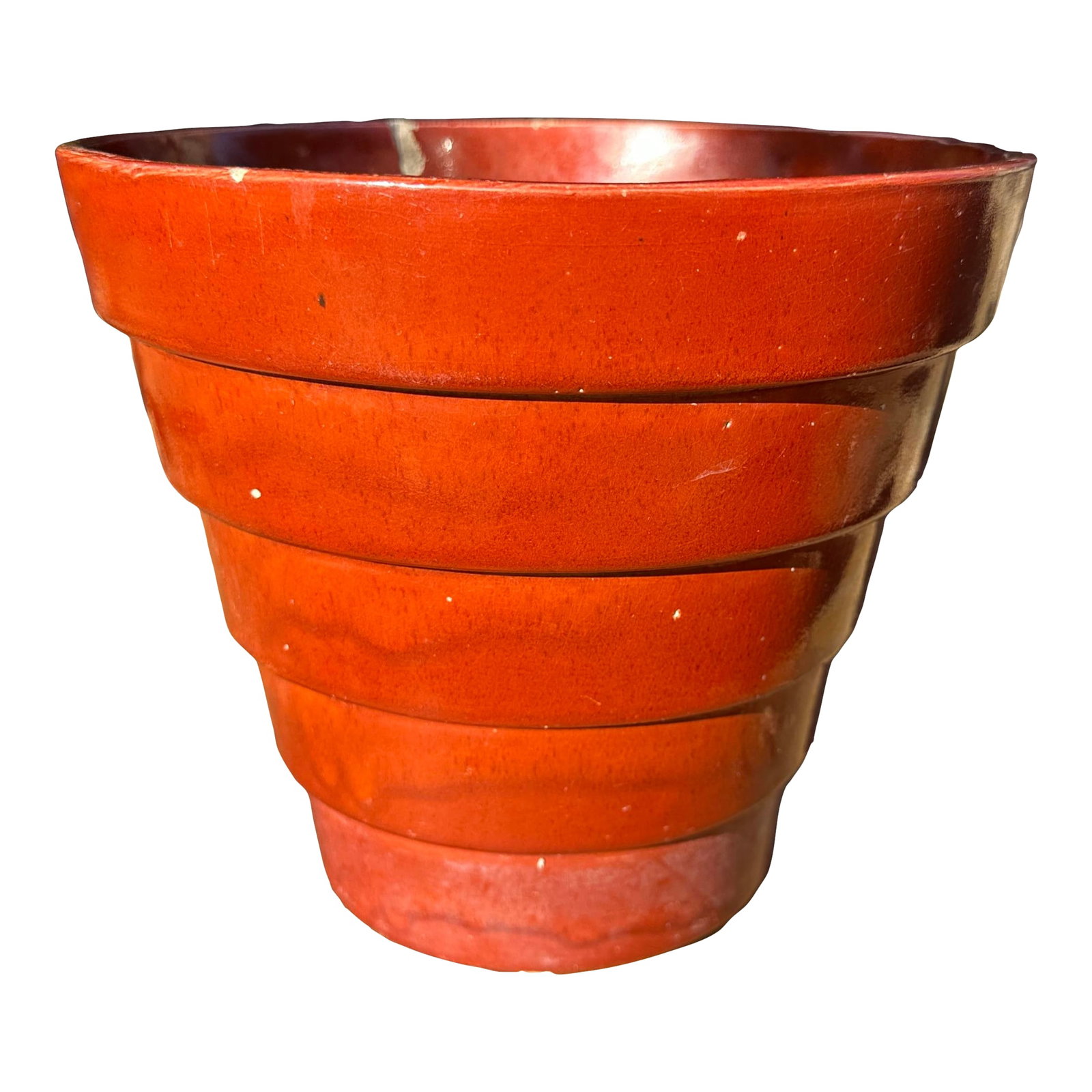 1930s Usa Pottery Stacked Deco Planter Marked Usa STP-3: --- Vintage Red Glazed Pottery Planter - STP-3 USA This bold vintage planter features a rich red glaze and a striking tiered, mid-century modern form. Marked "STP-3 USA" on the bottom, it was likely p