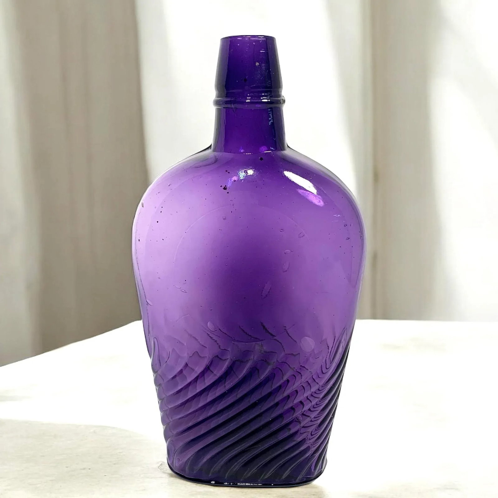 Circa 1900 Amethyst Swirl Glass Whiskey Flask Bottle - 2