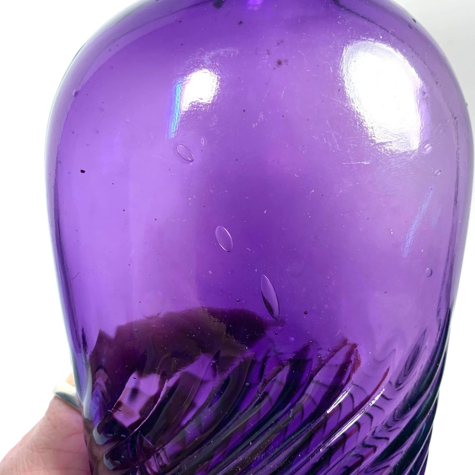 Circa 1900 Amethyst Swirl Glass Whiskey Flask Bottle - 3