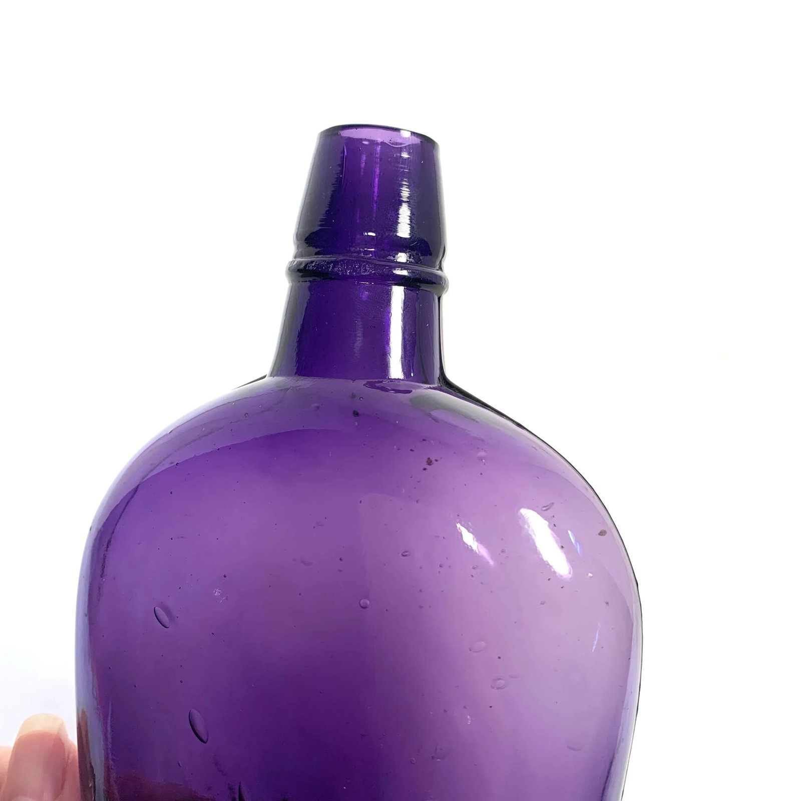 Circa 1900 Amethyst Swirl Glass Whiskey Flask Bottle - 9