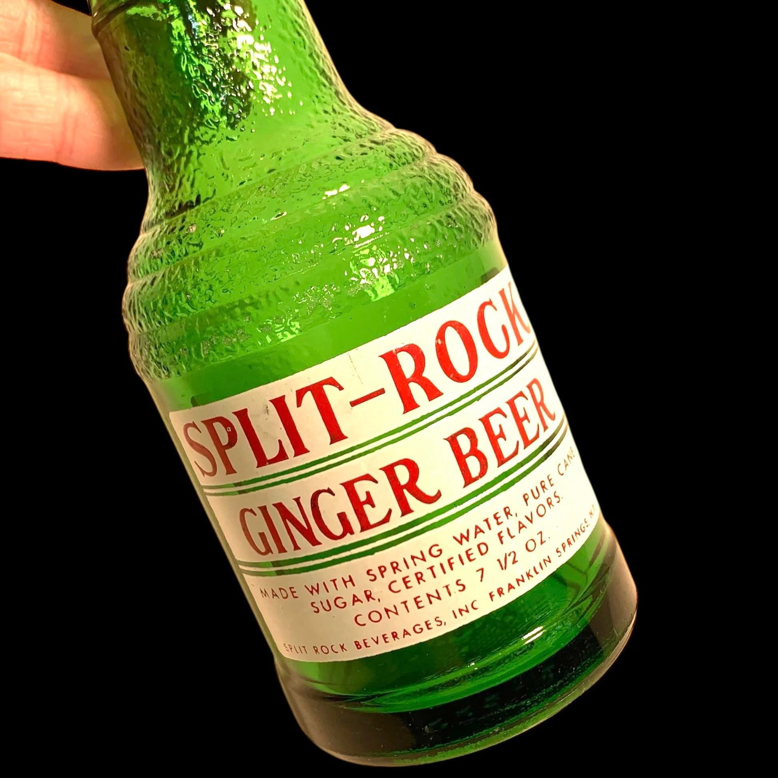 1960s Mid Century Split Rock Green Glass Ginger Beer Bottle - 3