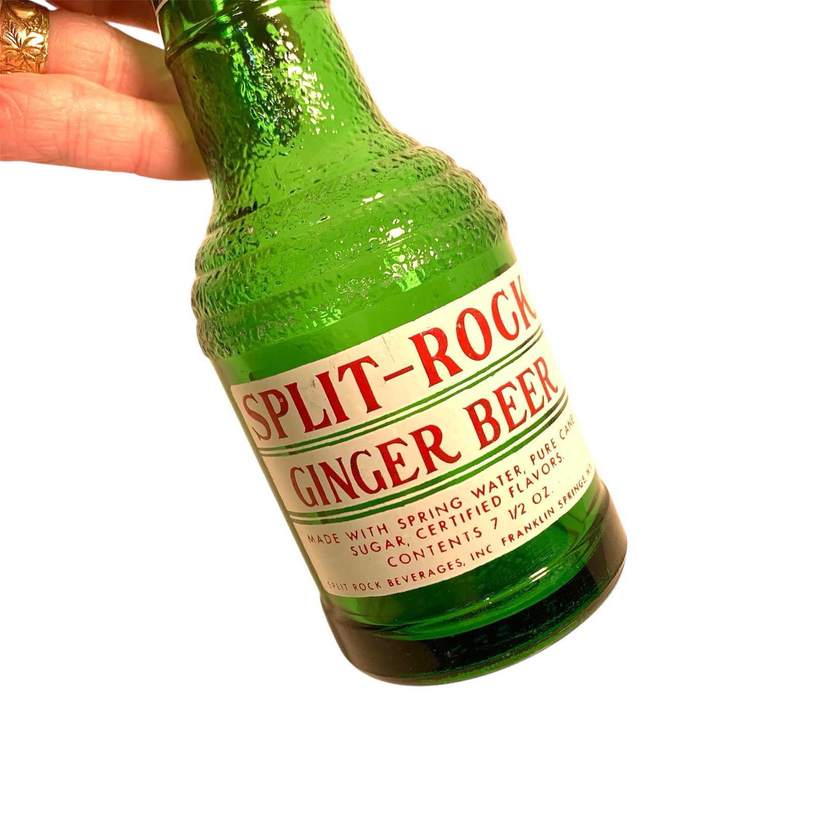 1960s Mid Century Split Rock Green Glass Ginger Beer Bottle - 4