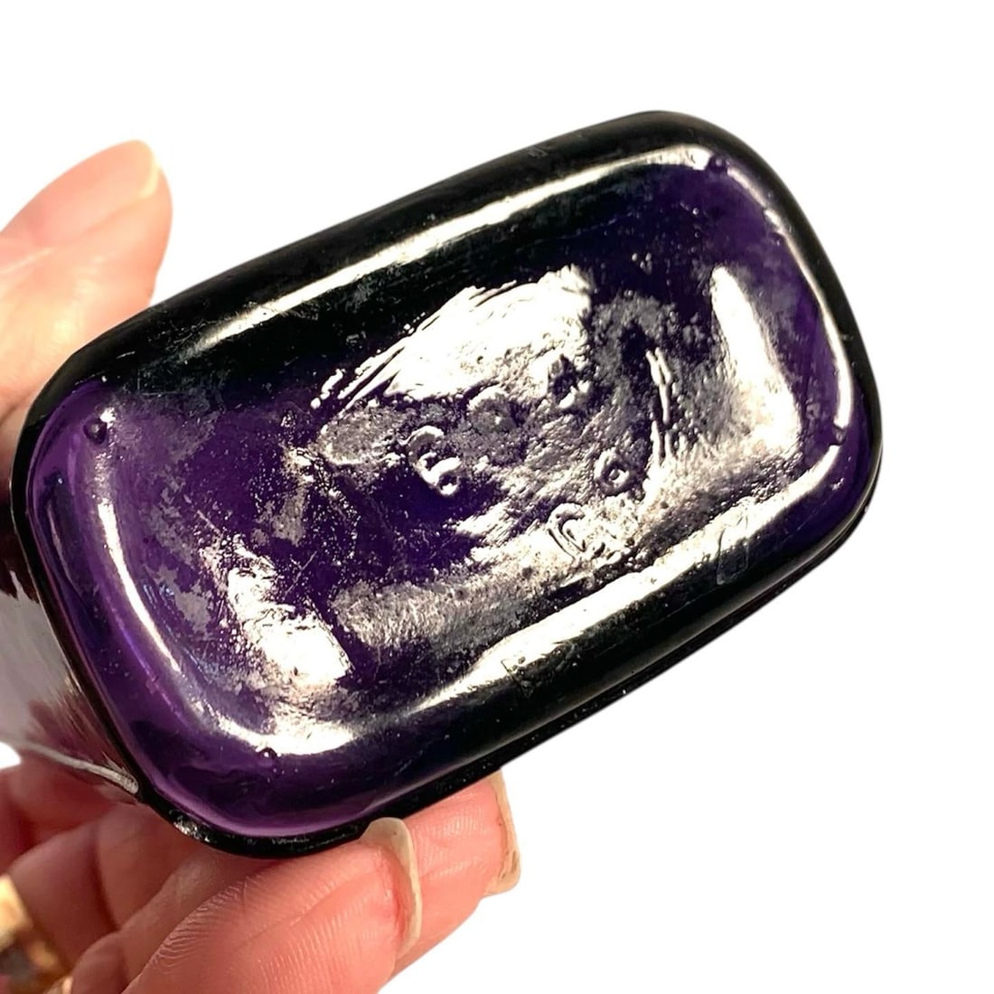 Early 20th C. Amethyst Embossed Half-Pint Whiskey Bottle - 10
