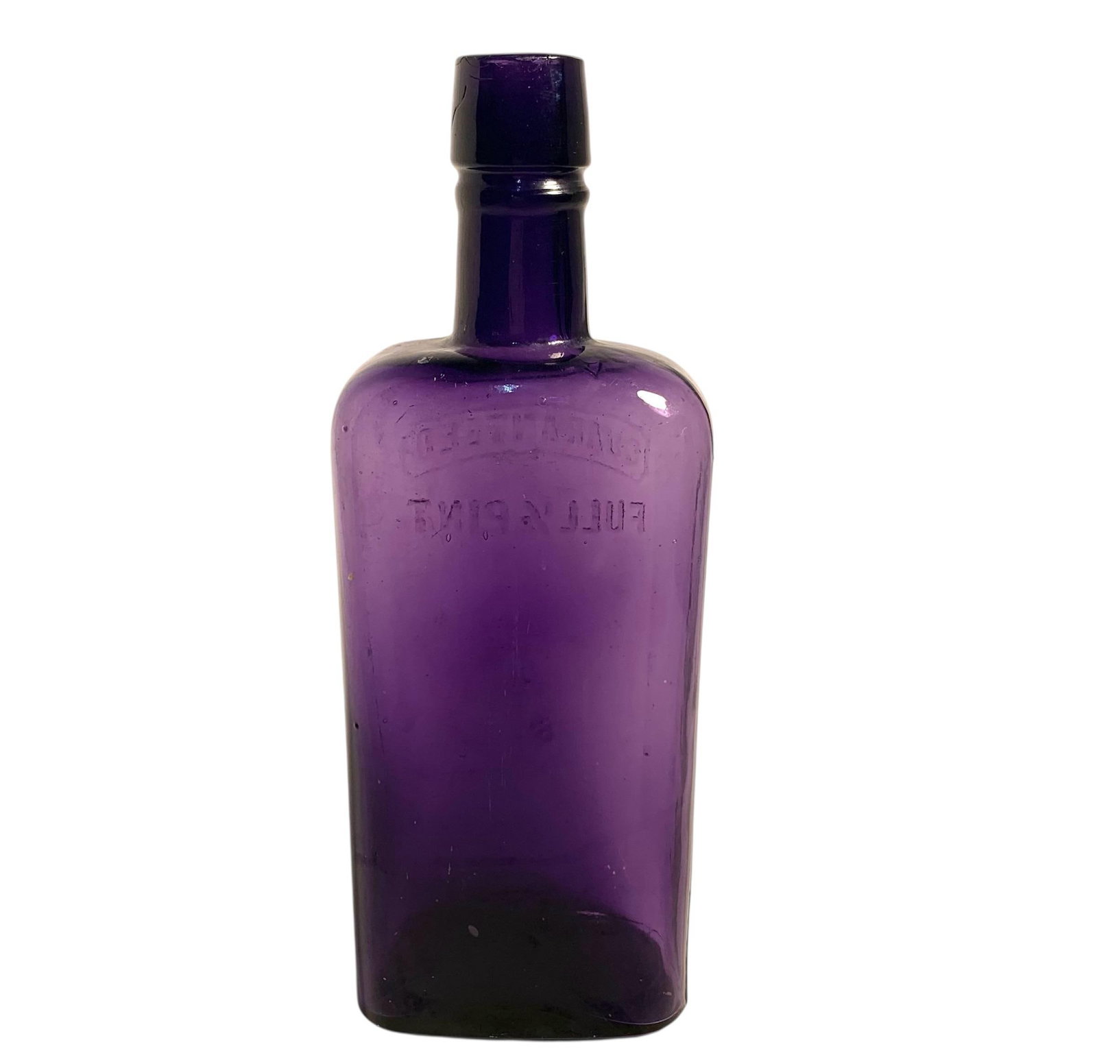 Early 20th C. Amethyst Embossed Half-Pint Whiskey Bottle - 4