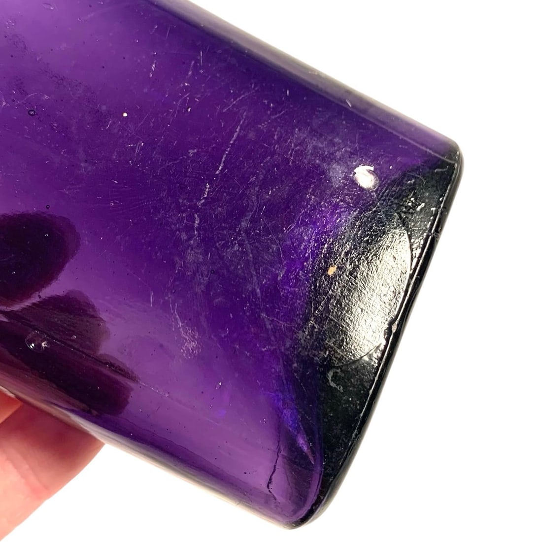 Early 20th C. Amethyst Embossed Half-Pint Whiskey Bottle - 8