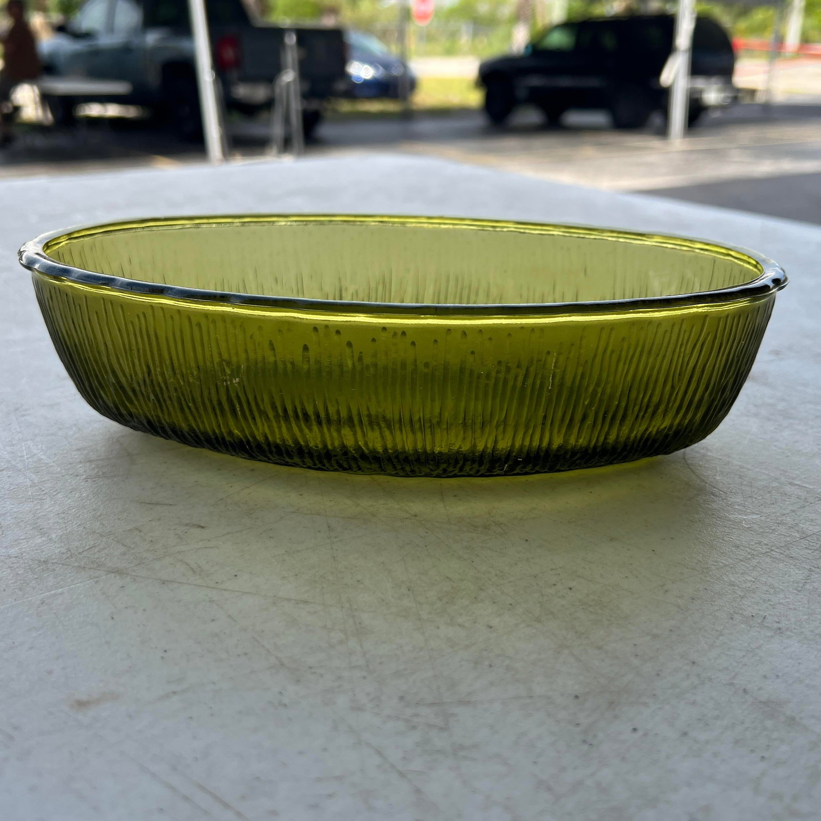 1970s Mid Century Green Oval Glass Bowl Dish - 3