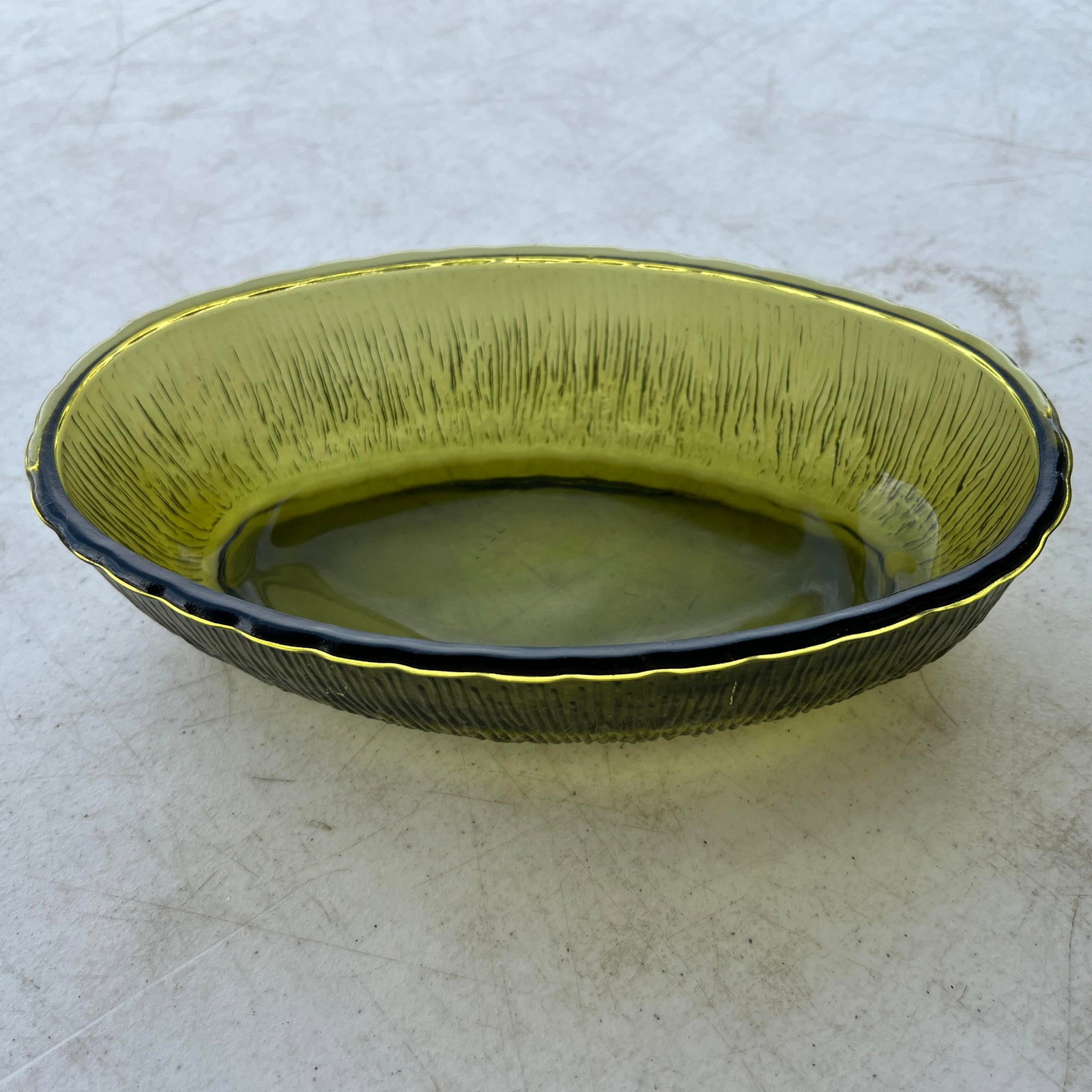 1970s Mid Century Green Oval Glass Bowl Dish - 4