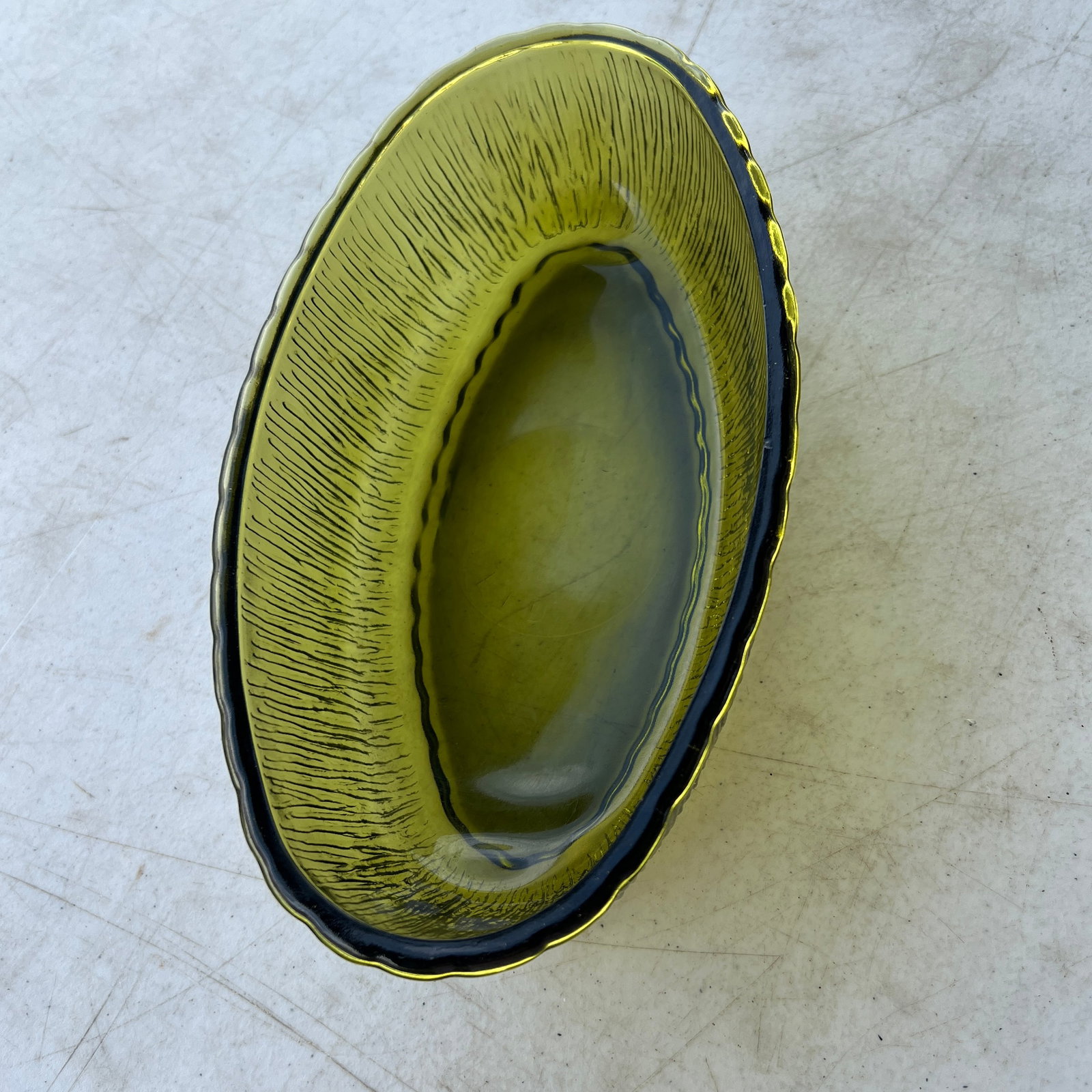 1970s Mid Century Green Oval Glass Bowl Dish - 5