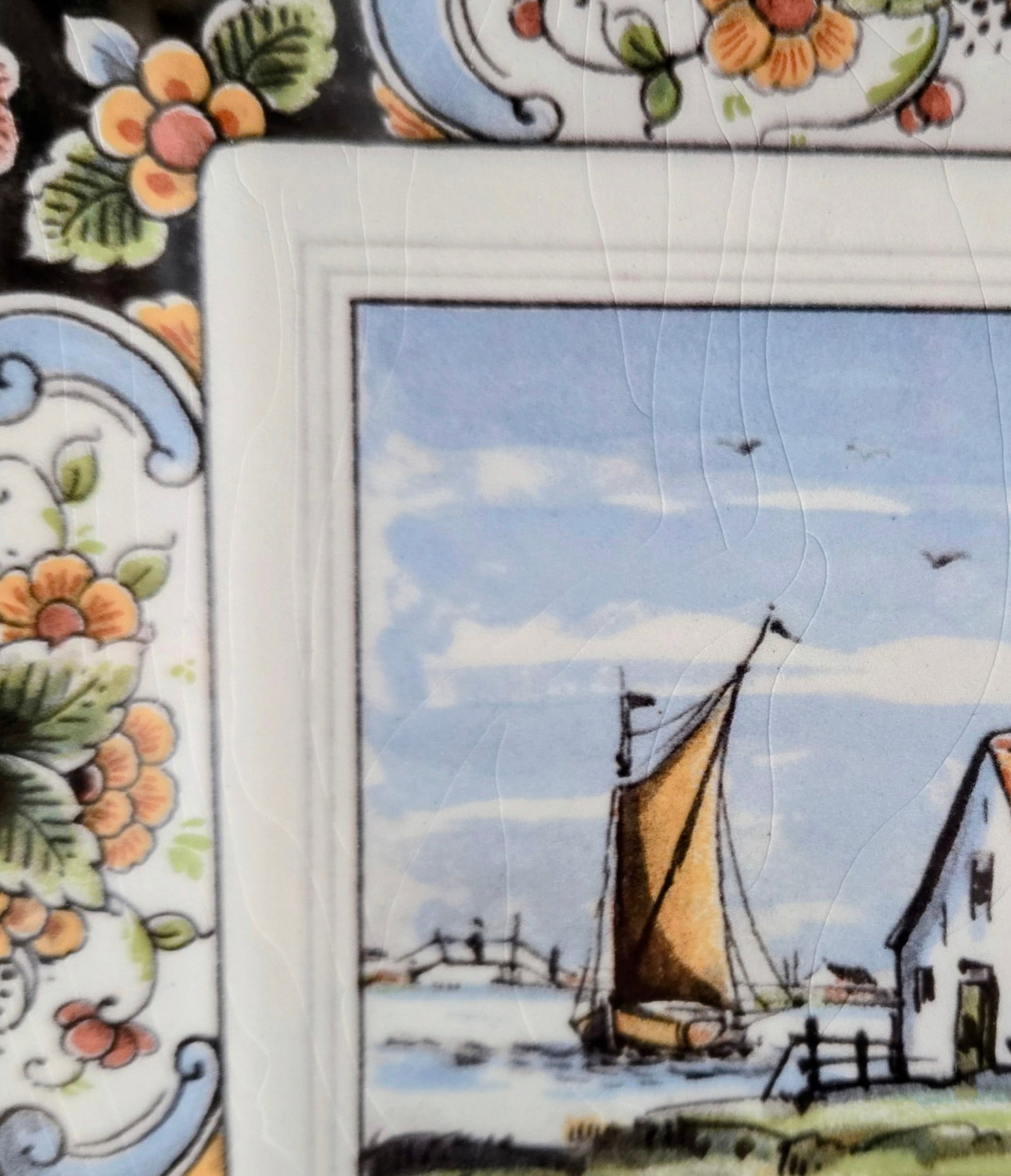 Westraven Delft Hand-Painted Dutch Landscape Plaque in Black Frame, Art 24-102 - 4