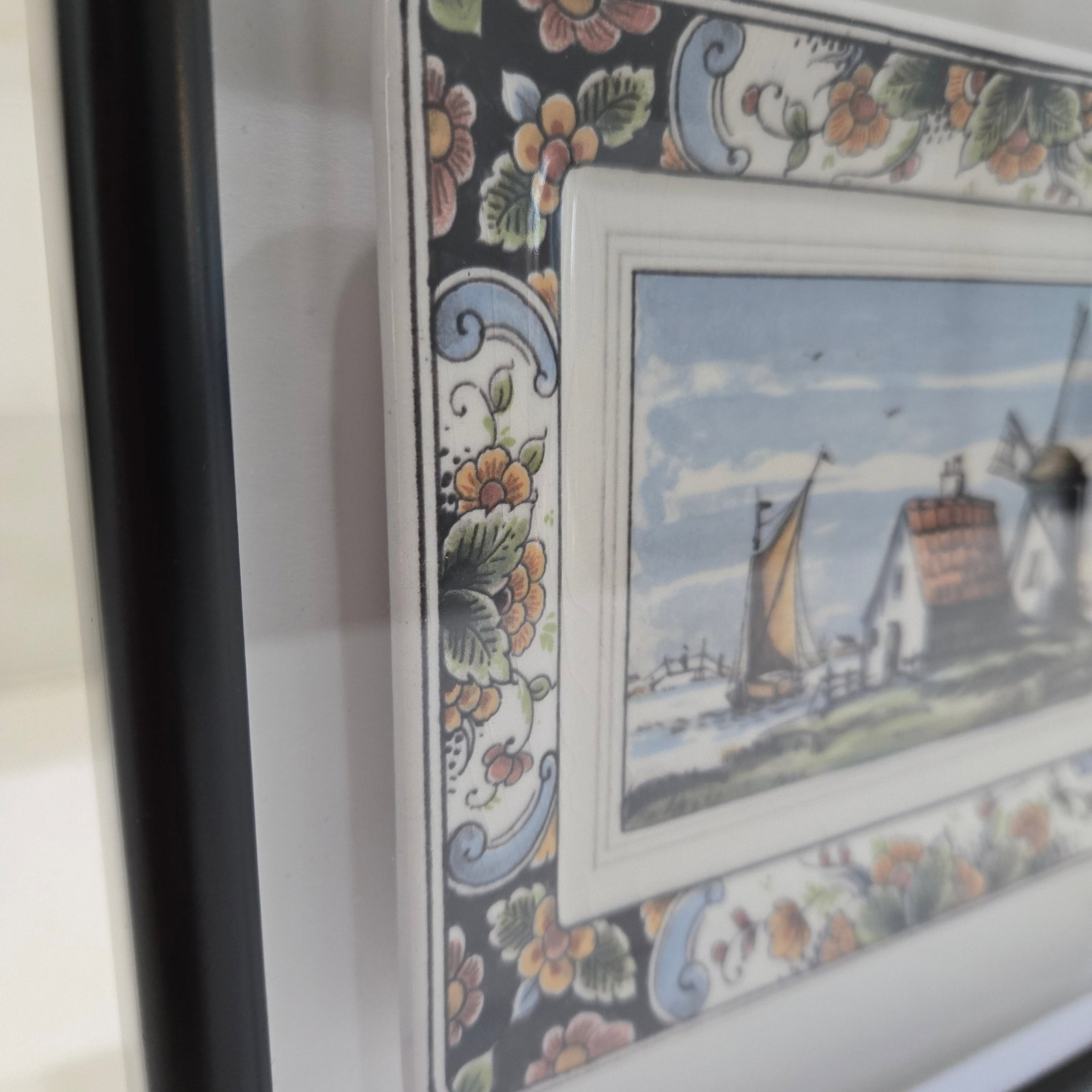 Westraven Delft Hand-Painted Dutch Landscape Plaque in Black Frame, Art 24-102 - 5