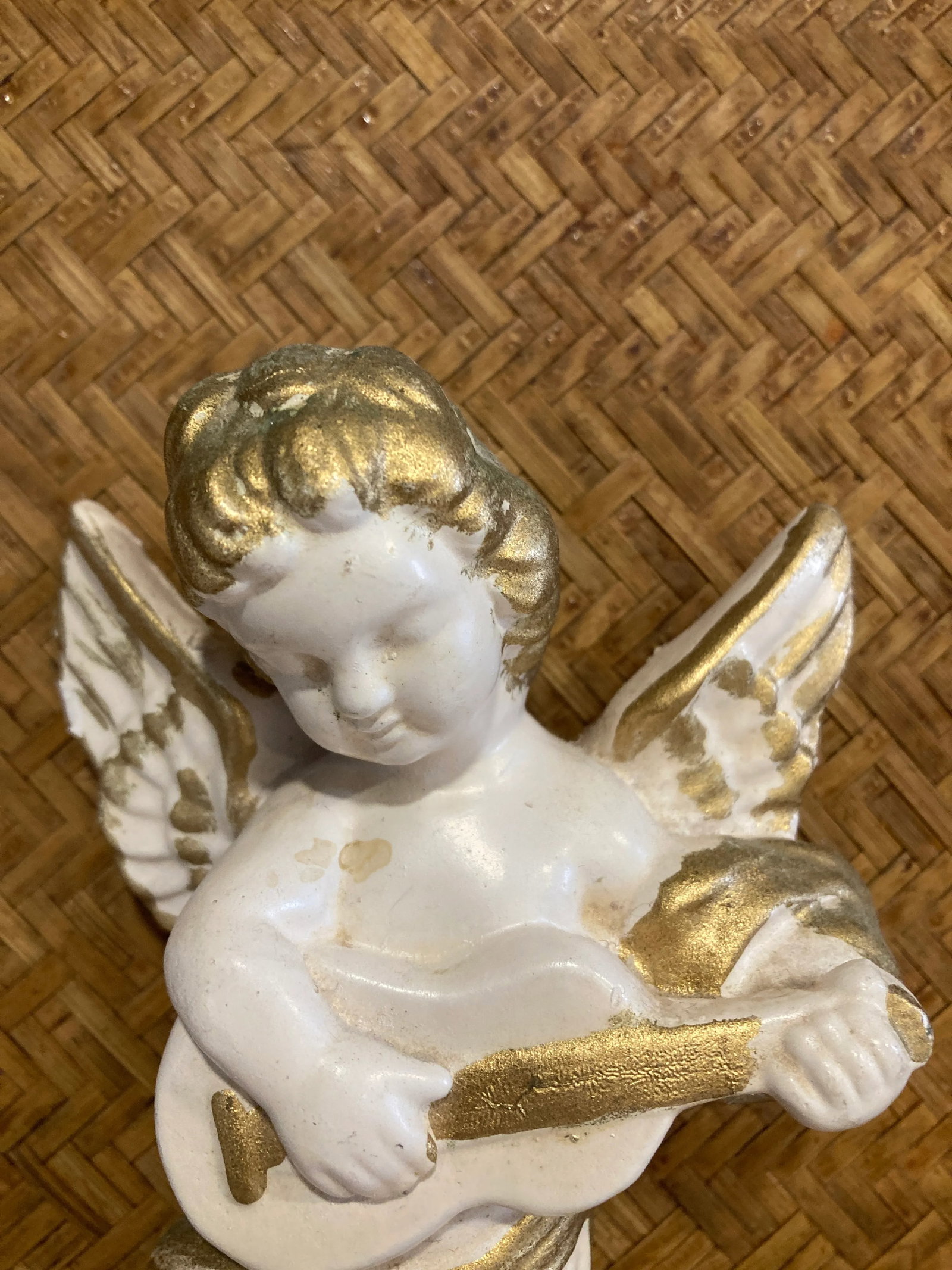 Vintage White & Gold Ceramic Cherub Angel Playing Guitar - 6