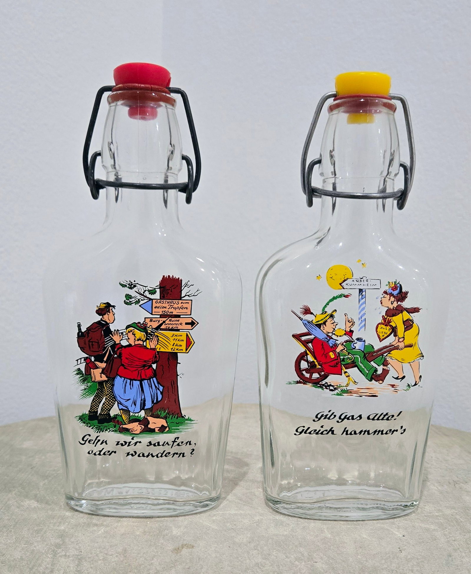 Vintage German Cartoon Swing-Top Liquor Bottles - Pair - 2