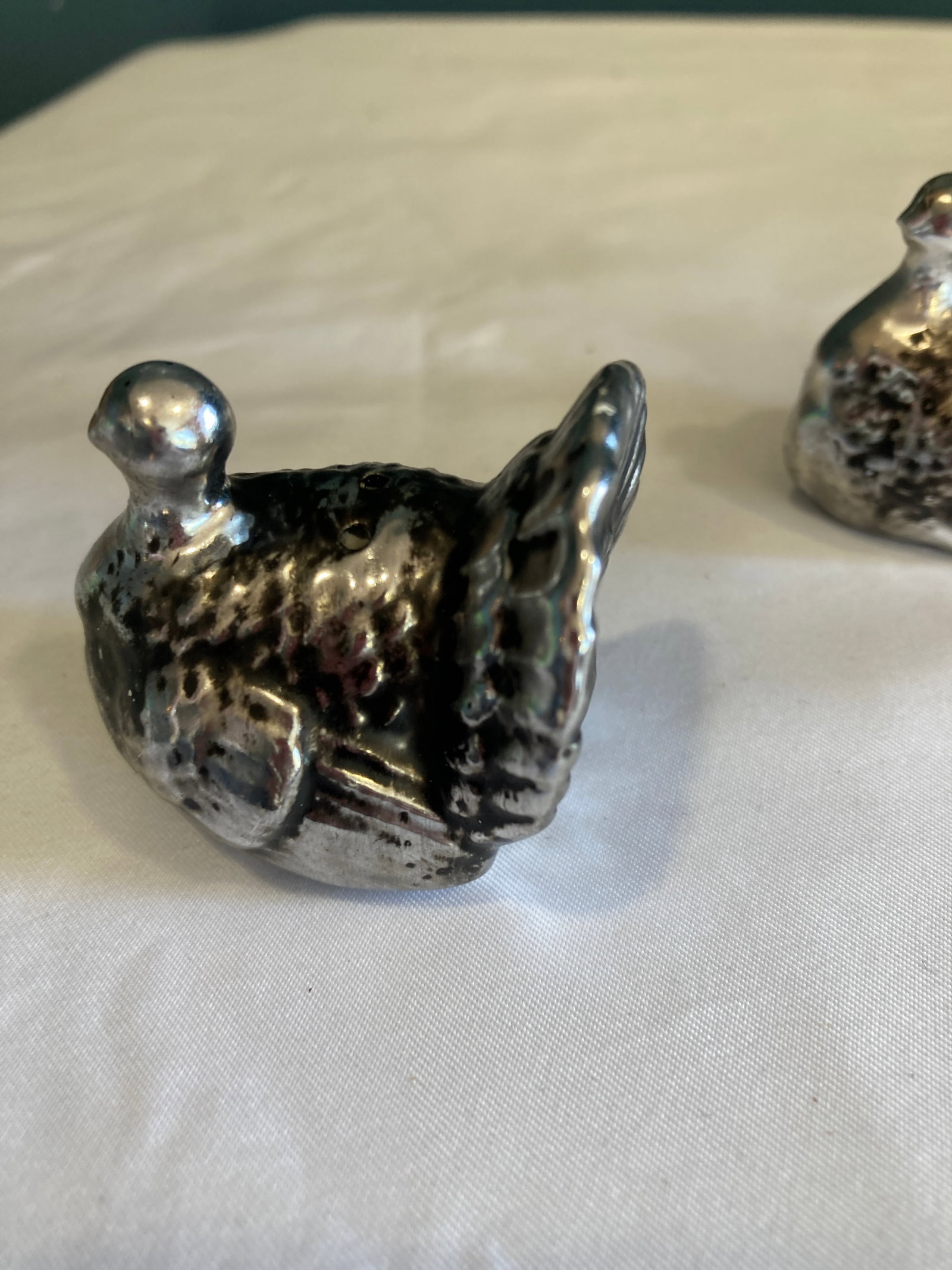Vintage Ceramic Turkey Salt & Pepper Shakers With Metallic Silver Finish - 2