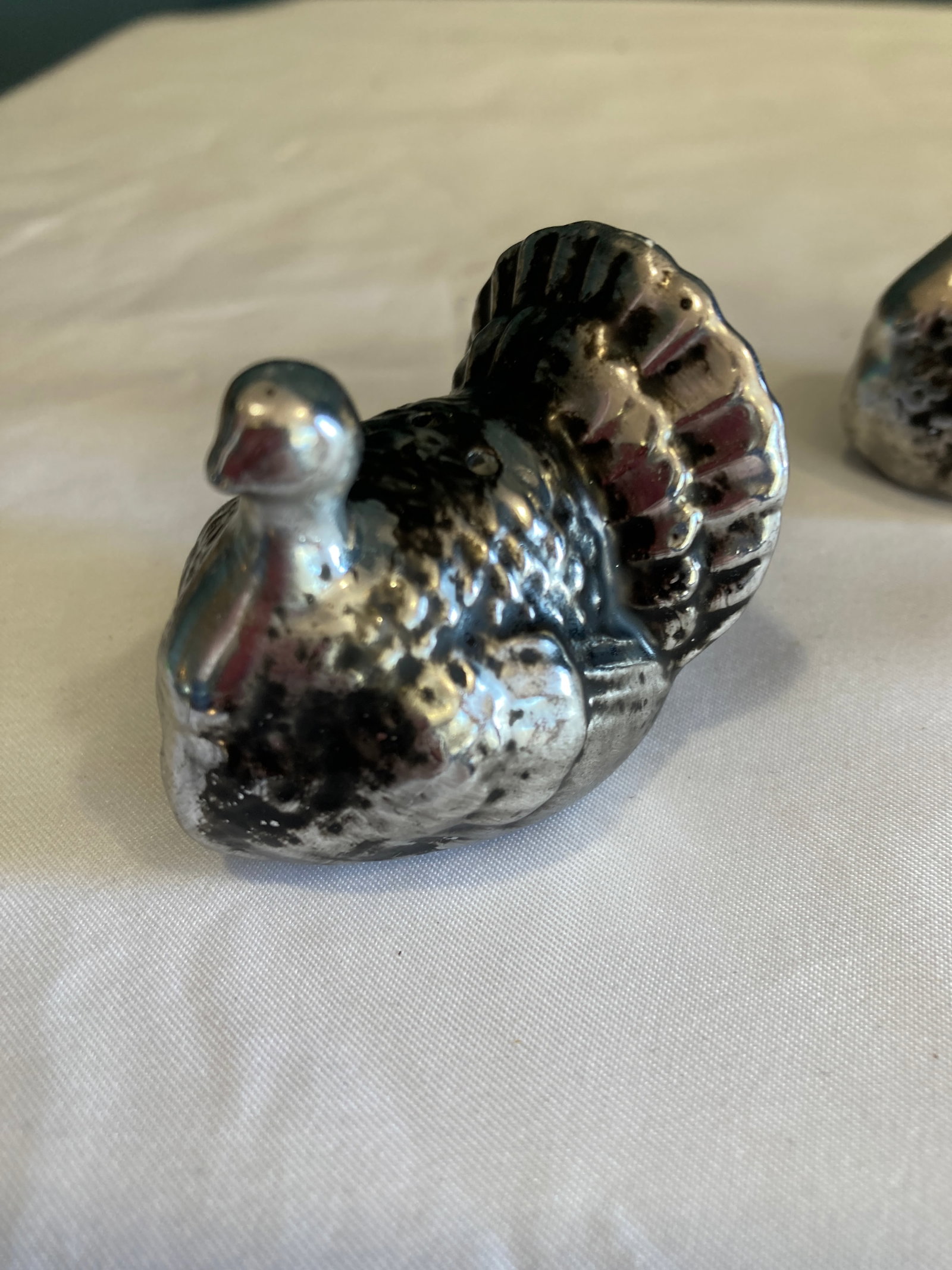 Vintage Ceramic Turkey Salt & Pepper Shakers With Metallic Silver Finish - 6