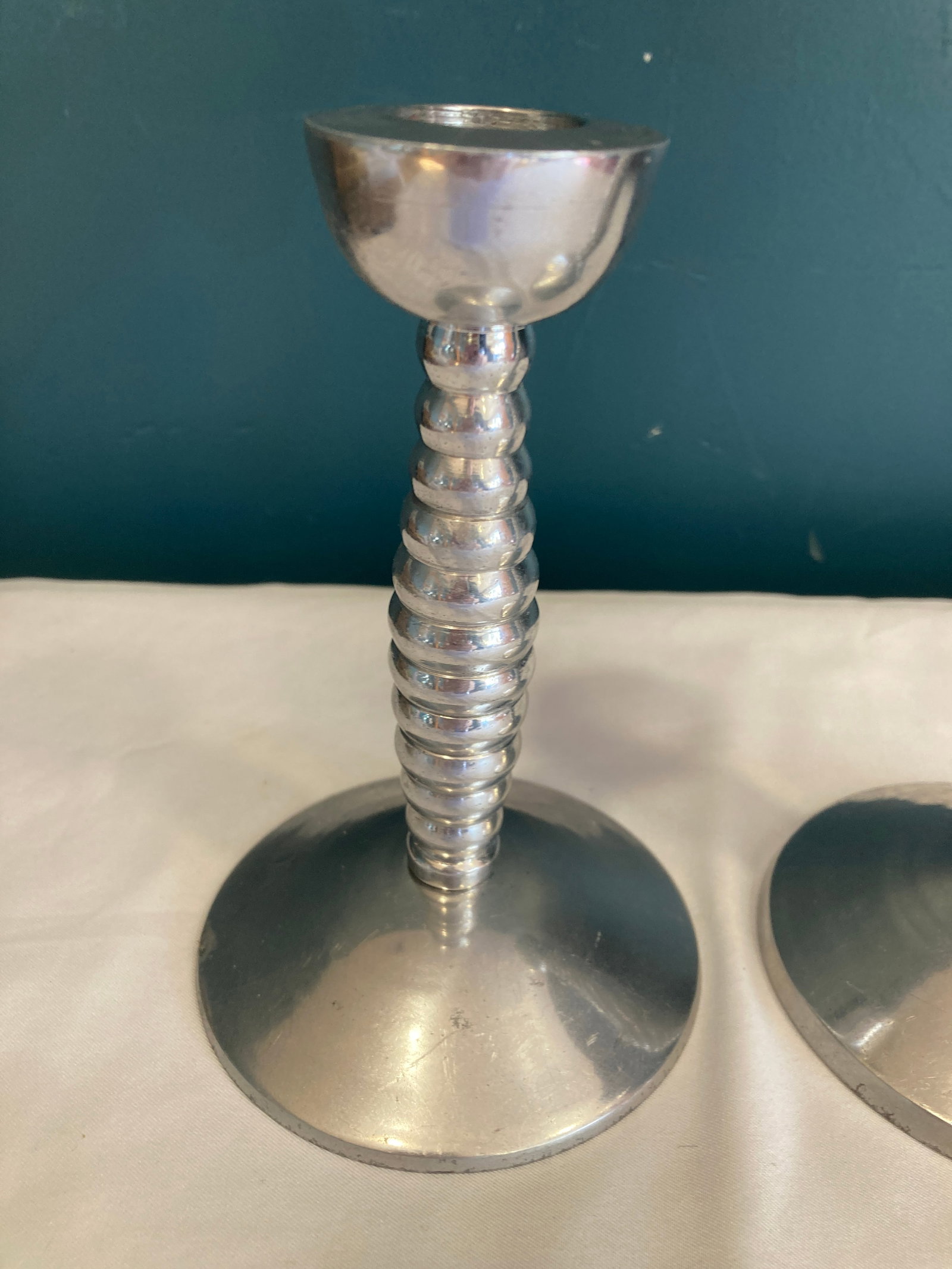Mid-Century Modern Candlesticks - Stacked Ring Design Pair - 2