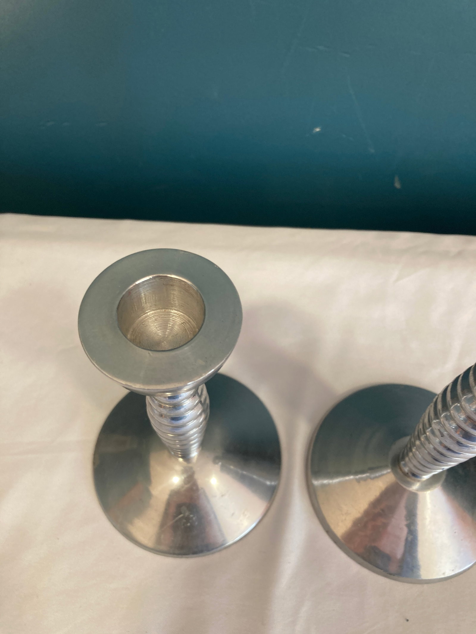 Mid-Century Modern Candlesticks - Stacked Ring Design Pair - 7