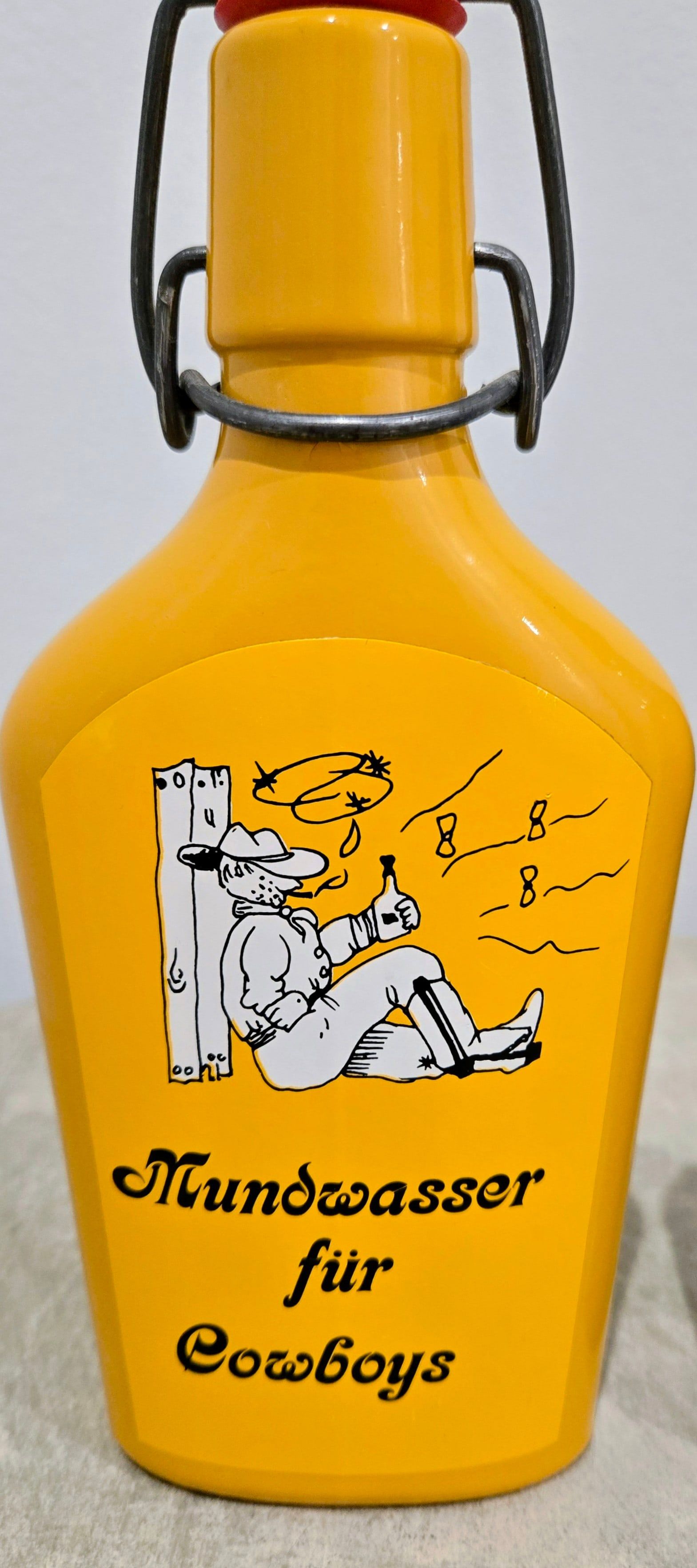 Vintage German Cartoon Schnapps Bottles - "Don't Forget" & "Mouthwash for Cowboys" Pair - 3