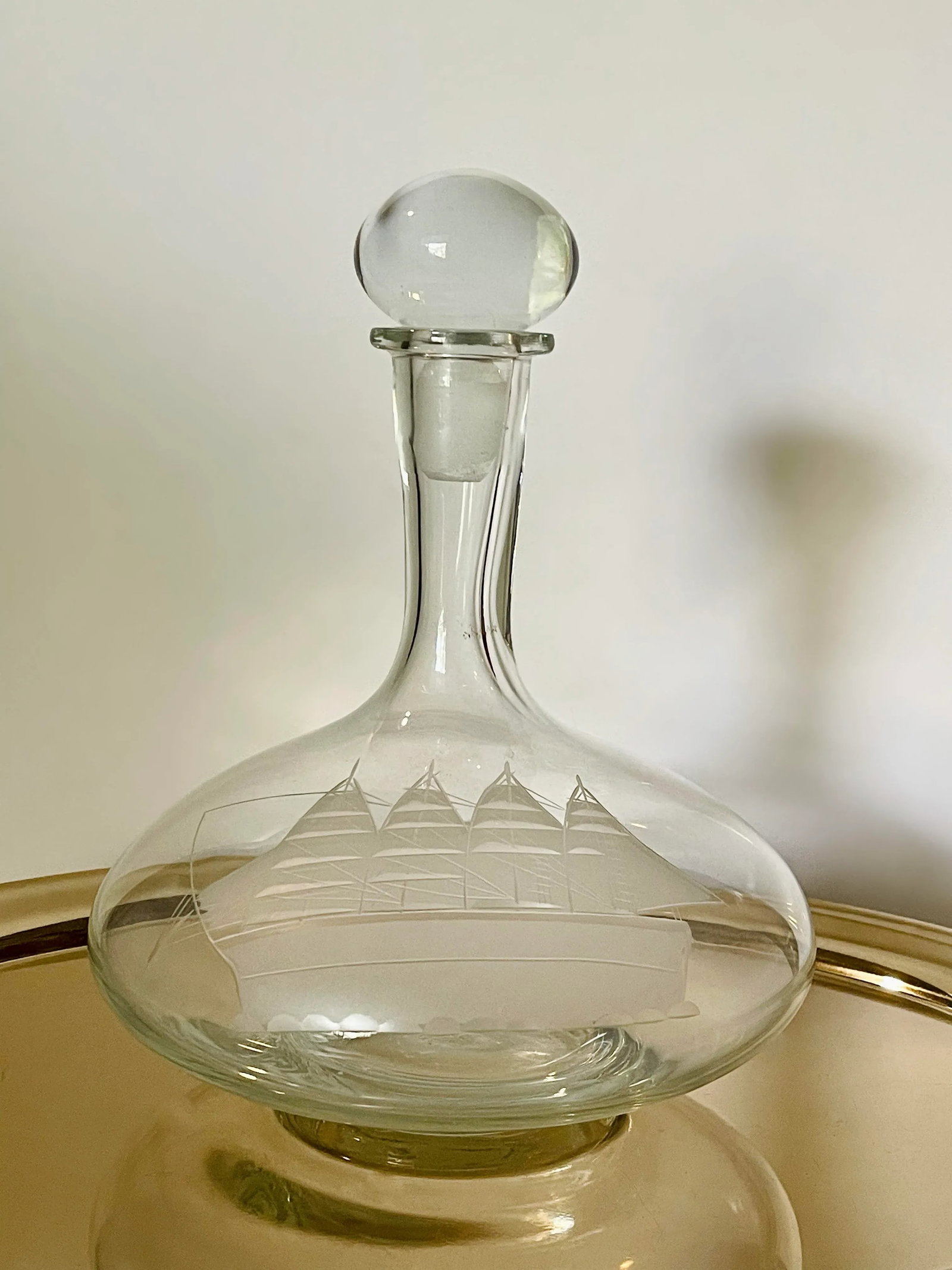 Vintage Etched Ship's Decanter - 2