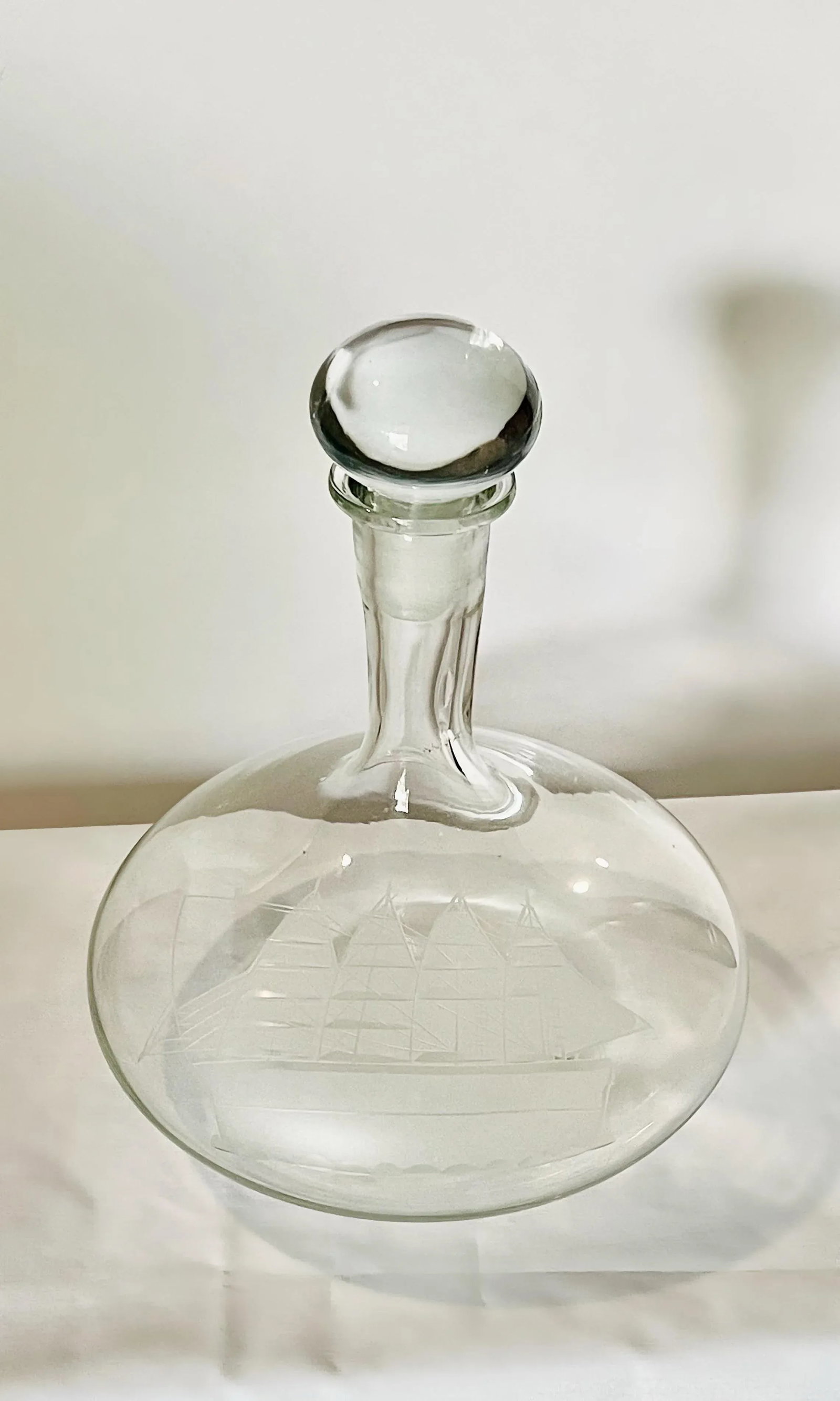Vintage Etched Ship's Decanter - 3