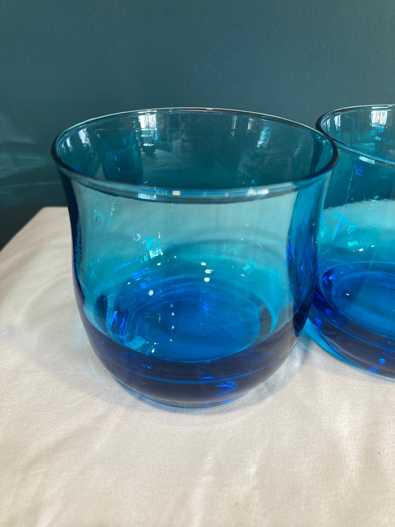 Mid 20th Century Midcentury Turquoise Blue Juice Glasses,, Set of 3 - 3