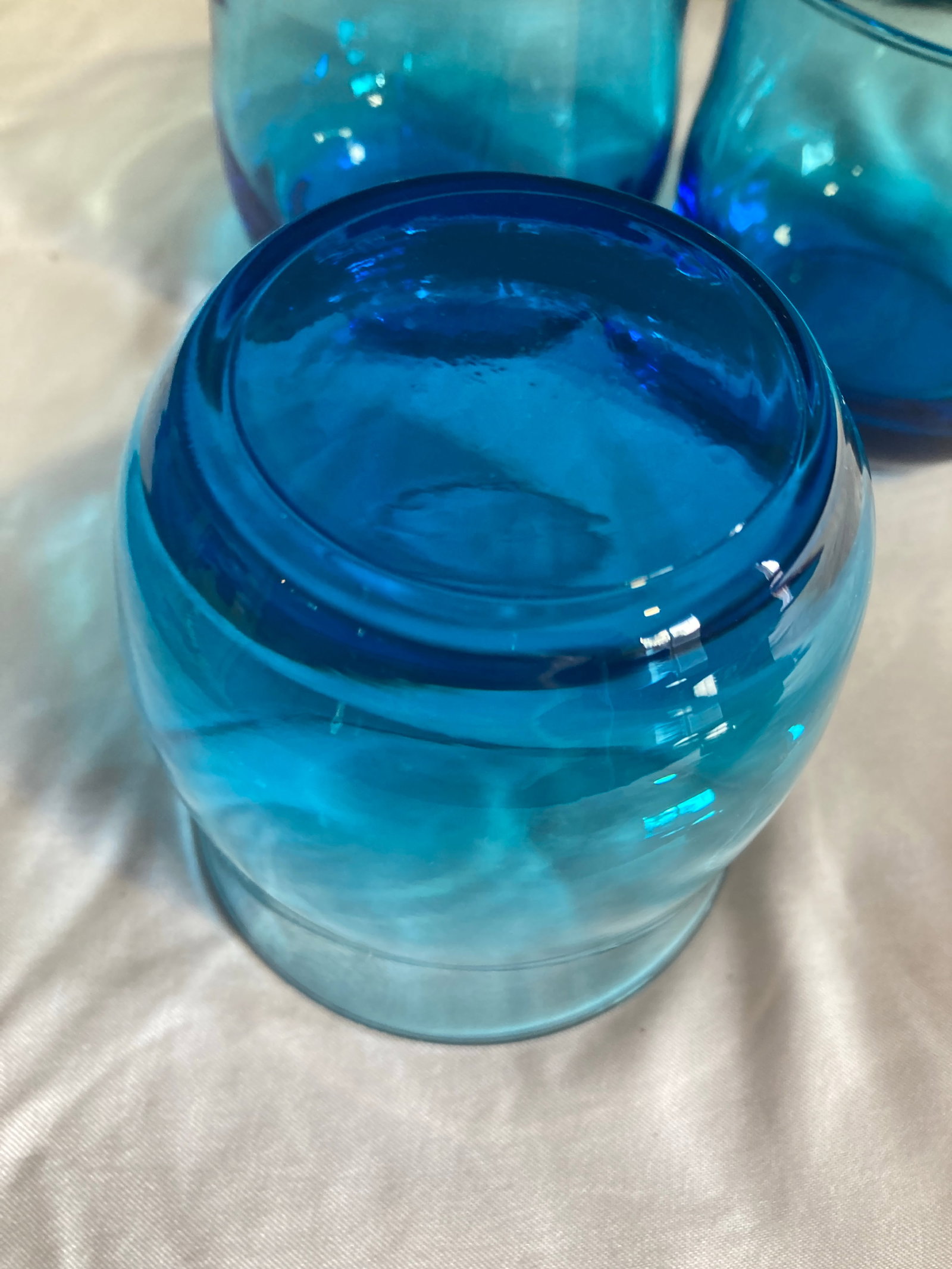 Mid 20th Century Midcentury Turquoise Blue Juice Glasses,, Set of 3 - 6