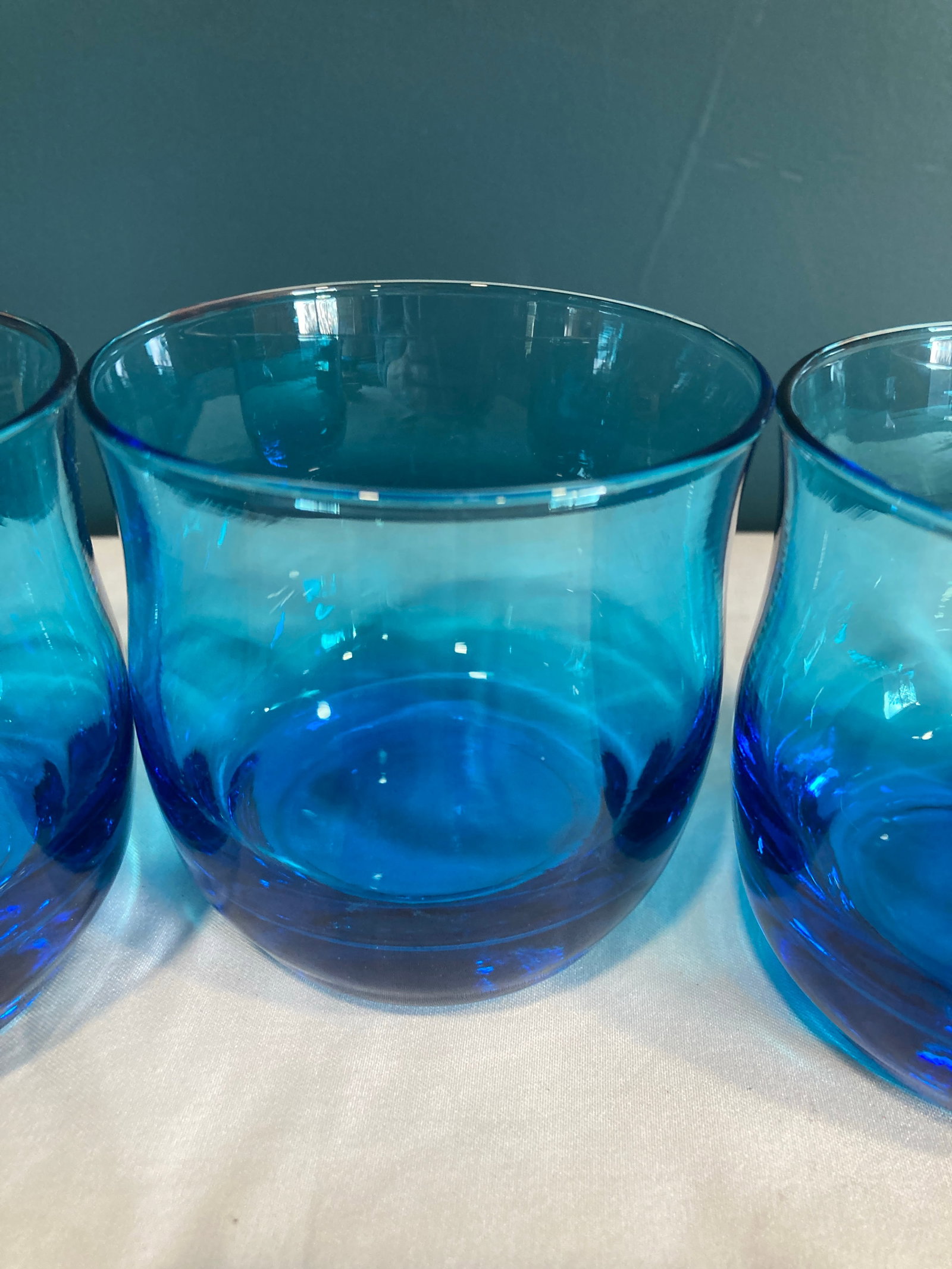 Mid 20th Century Midcentury Turquoise Blue Juice Glasses,, Set of 3 - 7