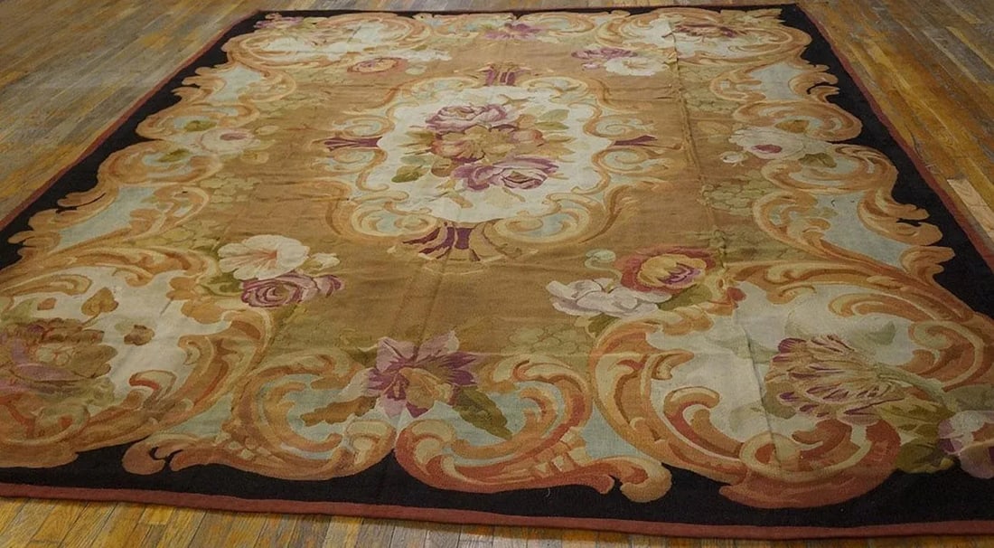 1850s Brown Medallion Floral Antique French Aubusson Carpet 8'10" X 10'10" Louis Philippe Period Woo - 2