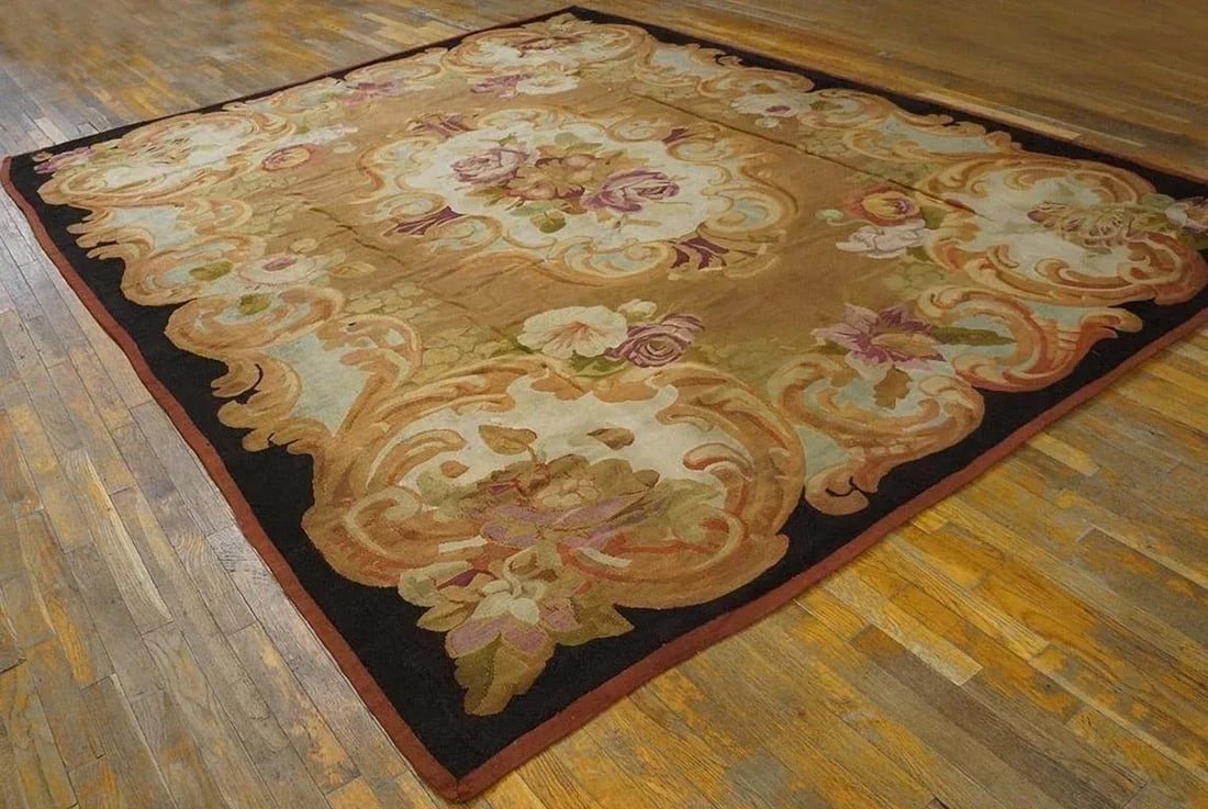 1850s Brown Medallion Floral Antique French Aubusson Carpet 8'10" X 10'10" Louis Philippe Period Woo - 4