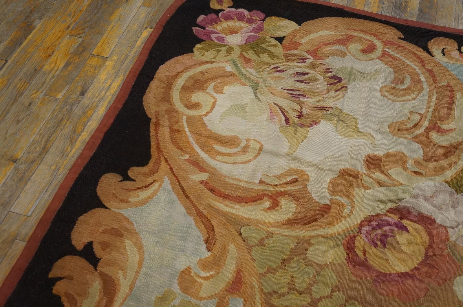 1850s Brown Medallion Floral Antique French Aubusson Carpet 8'10" X 10'10" Louis Philippe Period Woo - 5