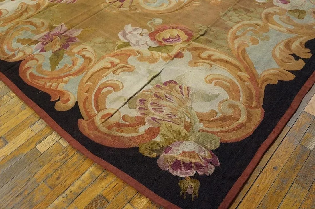 1850s Brown Medallion Floral Antique French Aubusson Carpet 8'10" X 10'10" Louis Philippe Period Woo - 6