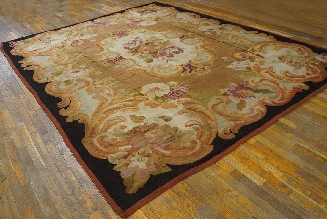 1850s Brown Medallion Floral Antique French Aubusson Carpet 8'10" X 10'10" Louis Philippe Period Woo - 7