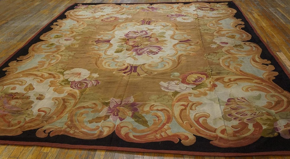 1850s Brown Medallion Floral Antique French Aubusson Carpet 8'10" X 10'10" Louis Philippe Period Woo - 8