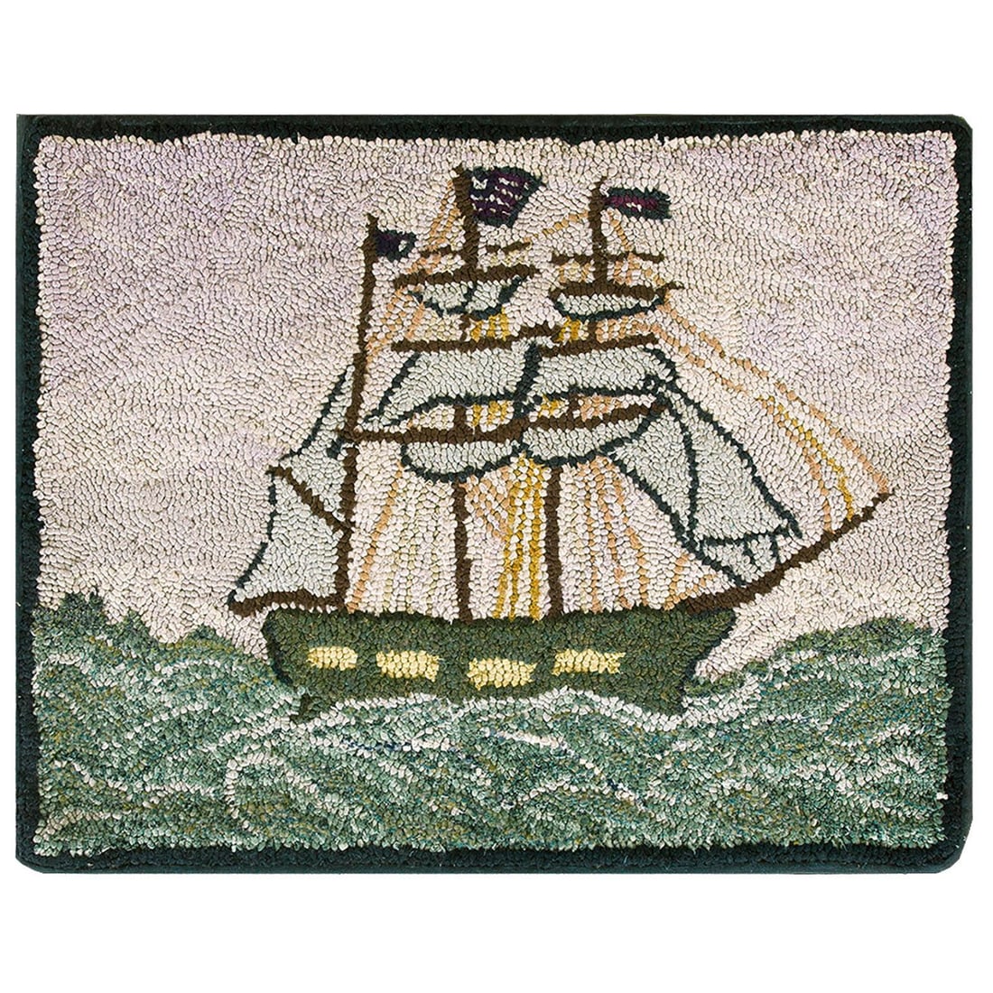 1940s Gray Nautical Antique American Hooked Rug 2'7" X 3'2" Handknotted Wool Carpet - 7