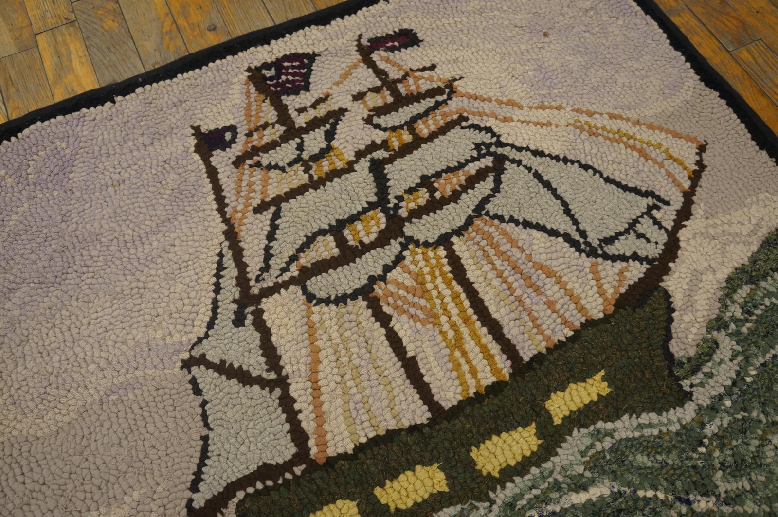 1940s Gray Nautical Antique American Hooked Rug 2'7" X 3'2" Handknotted Wool Carpet - 8
