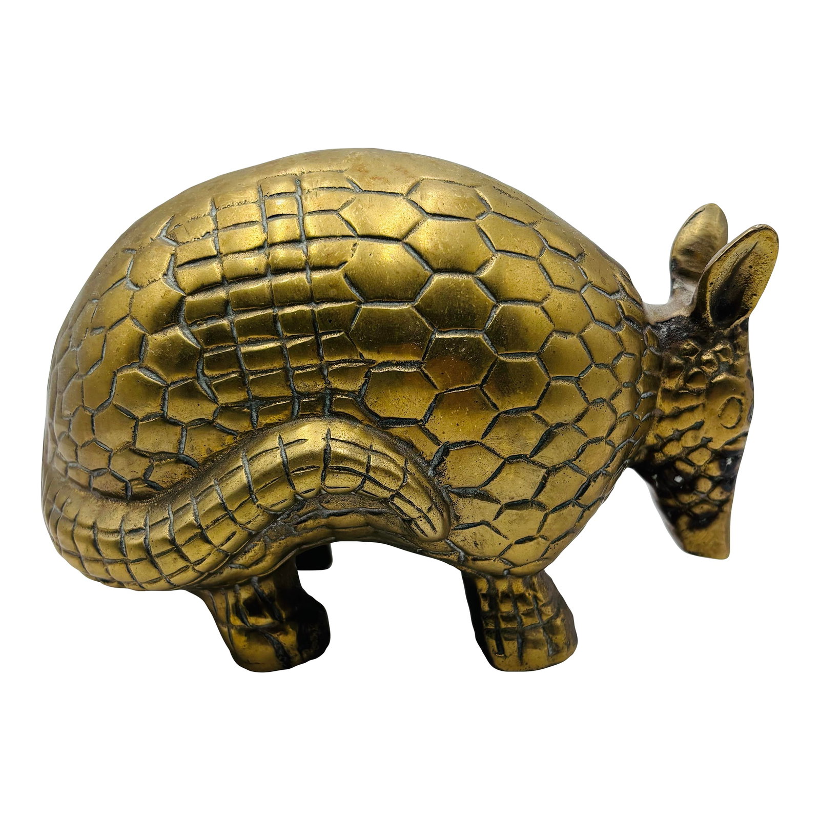 1980s Vintage Boho Brass Armadillo: This charming vintage brass armadillo sculpture is a delightful addition to any eclectic or bohemian-inspired space. Crafted with intricate detailing, the textured shell and expressive features bring