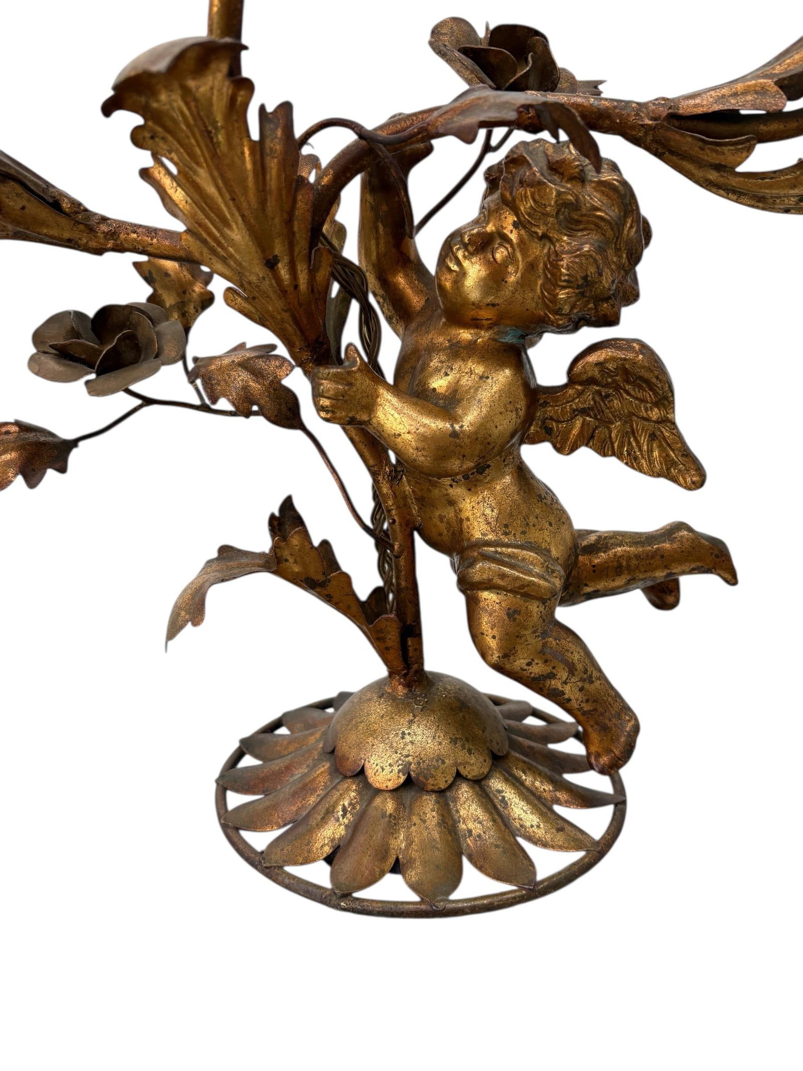 Large Antique Bronze Gold Gilt Metal Cherub Angle Candelabra Table Lamp - 2