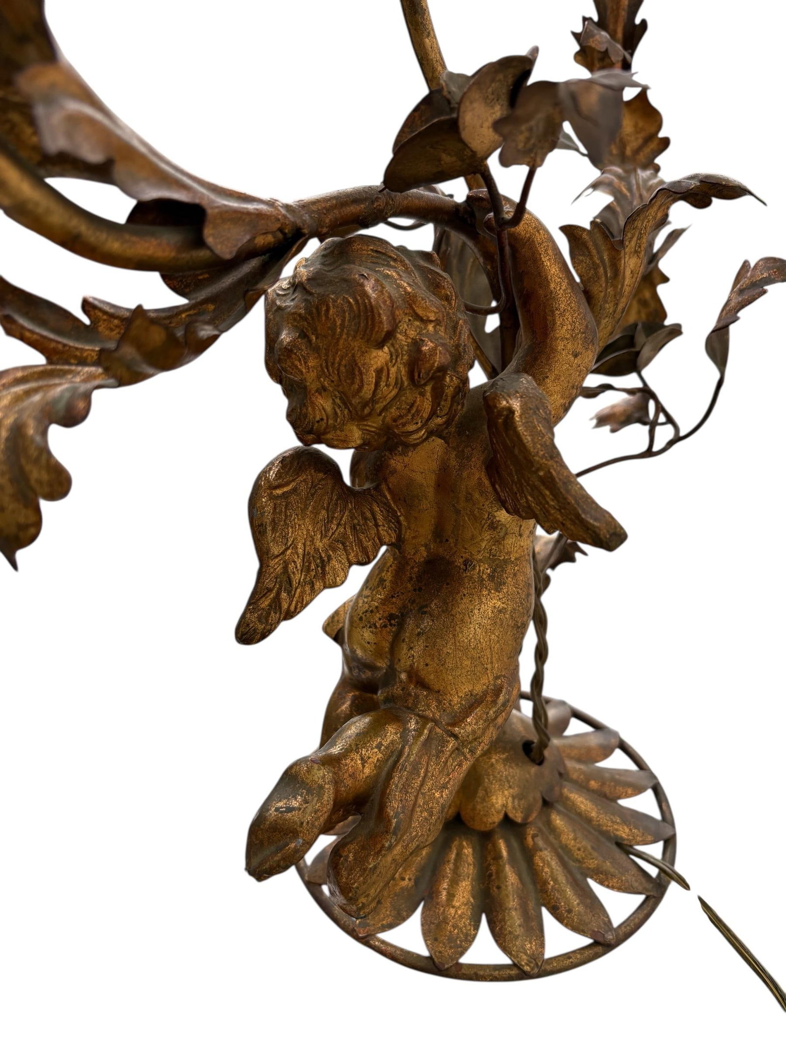 Large Antique Bronze Gold Gilt Metal Cherub Angle Candelabra Table Lamp - 3