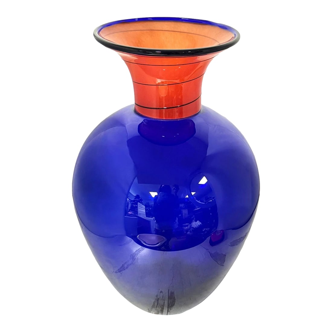 1970s Large b.a.g. Barovier & Toso Murano Art Glass Vase: Vintage Handcrafted Signed B.A.G. Barovier & Toso Blue and Red Swirl Murano Art Glass Vase. Approximately 7" x 16" Condition: Alterations: Original Condition Unaltered Imperfections: Some